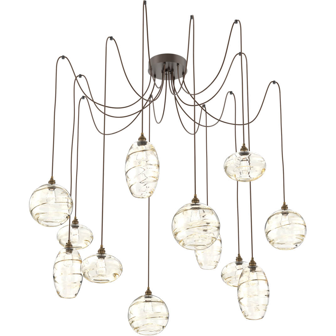 Misto 12 Light 15.5 inch Flat Bronze Swag Multi-Pendant Ceiling Light in Amber Optic