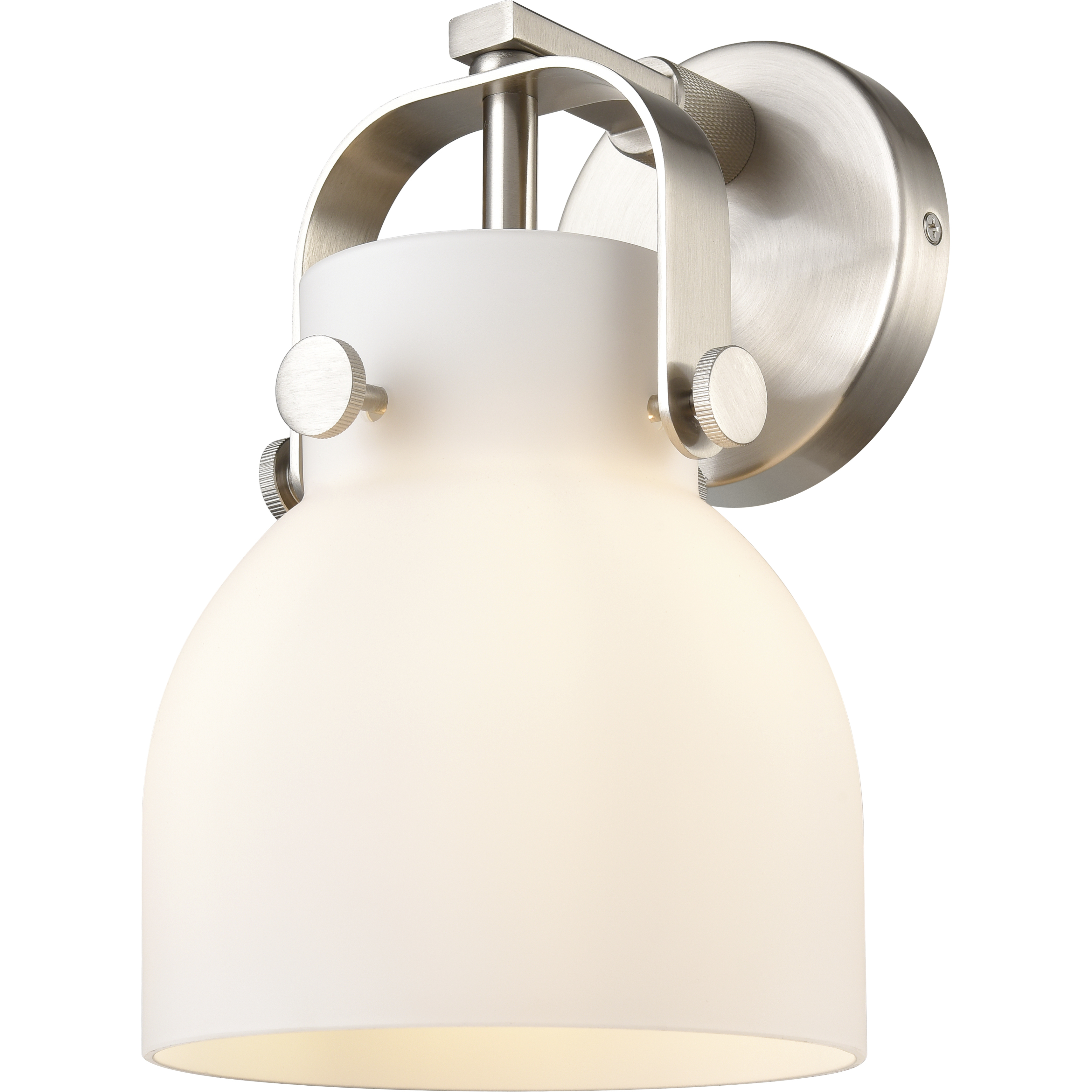 Pilaster II Bell Sconce Wall Light in Satin Nickel, Matte White Glass