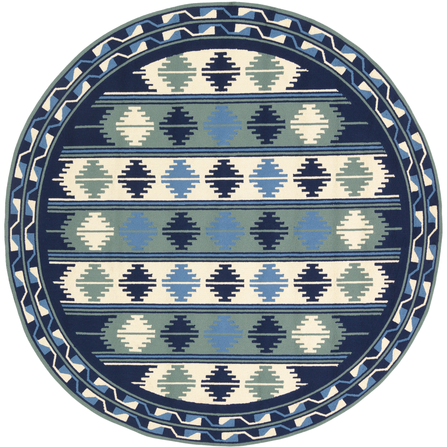 Rain 96 X 96 inch Navy/Blue/Seafoam/Cream Handmade Rug, Round