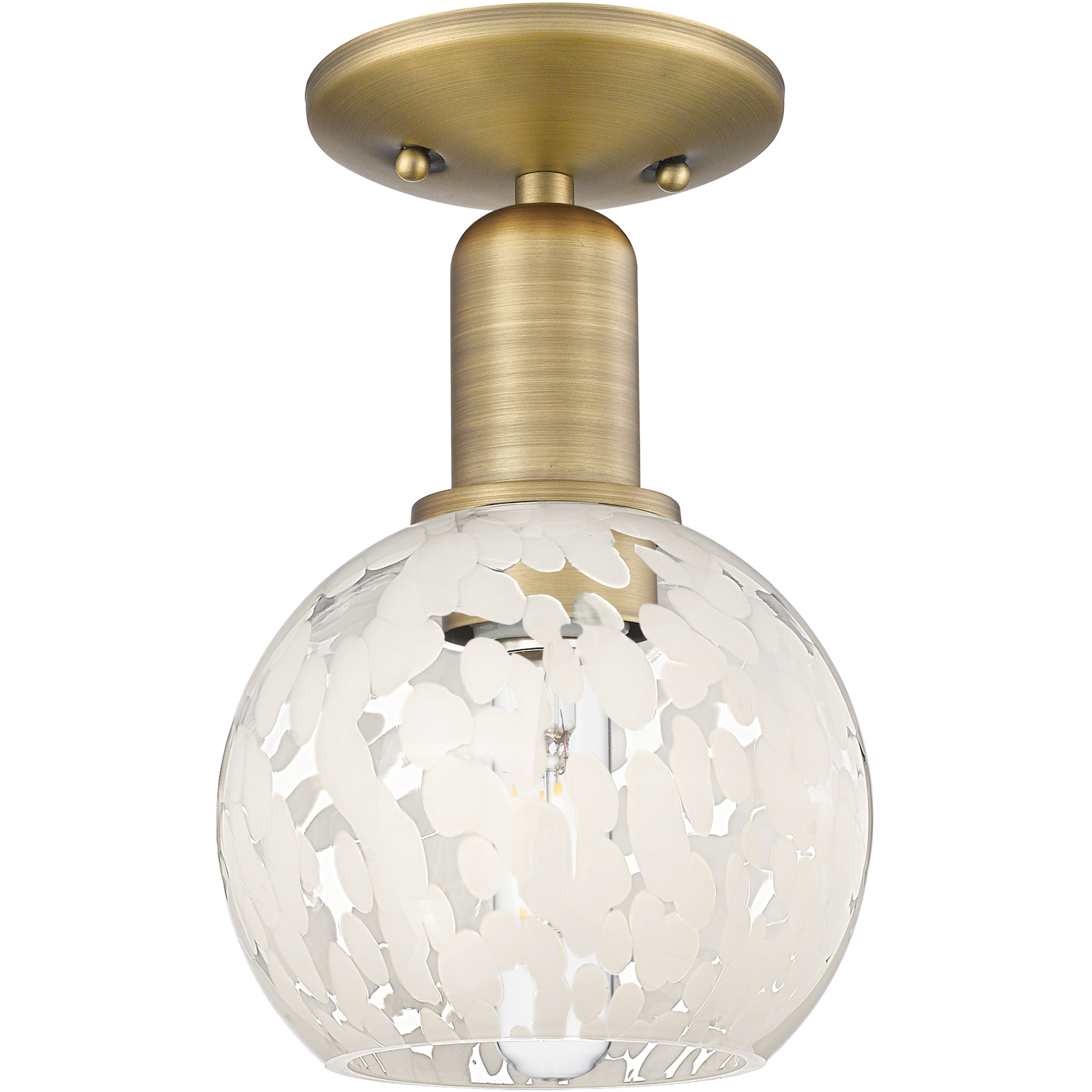 Arcadia White Mouchette 1 Light 6 inch Brushed Brass Semi-Flush Mount Ceiling Light