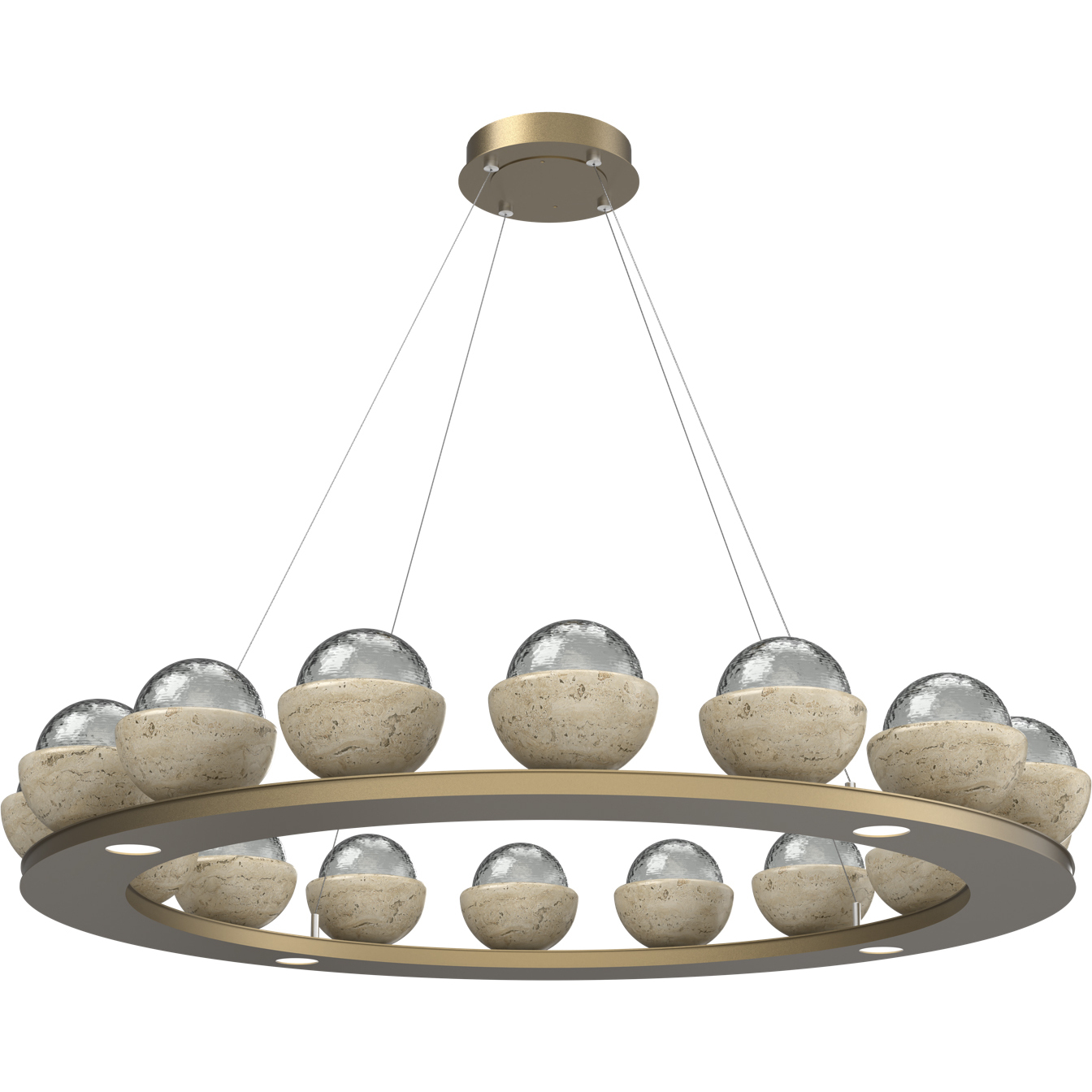 Cabochon LED Gilded Brass with Travertine Stone Chandelier Ceiling Light in Smoke, 2700K LED