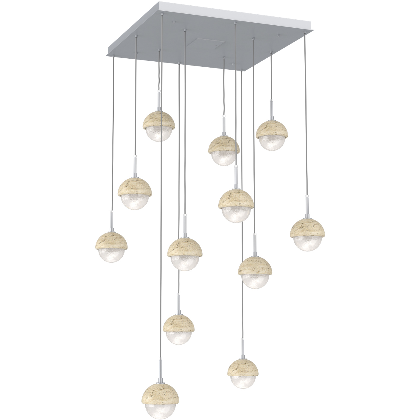 Cabochon LED Classic Silver with Travertine Stone Pendant Chandelier Ceiling Light in 2700K LED, Opal White