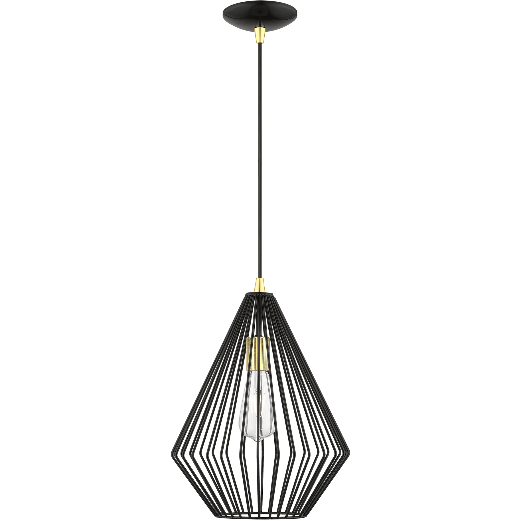 Linz 1 Light 11.5 inch Shiny Black with Polished Brass Accents Pendant Ceiling Light