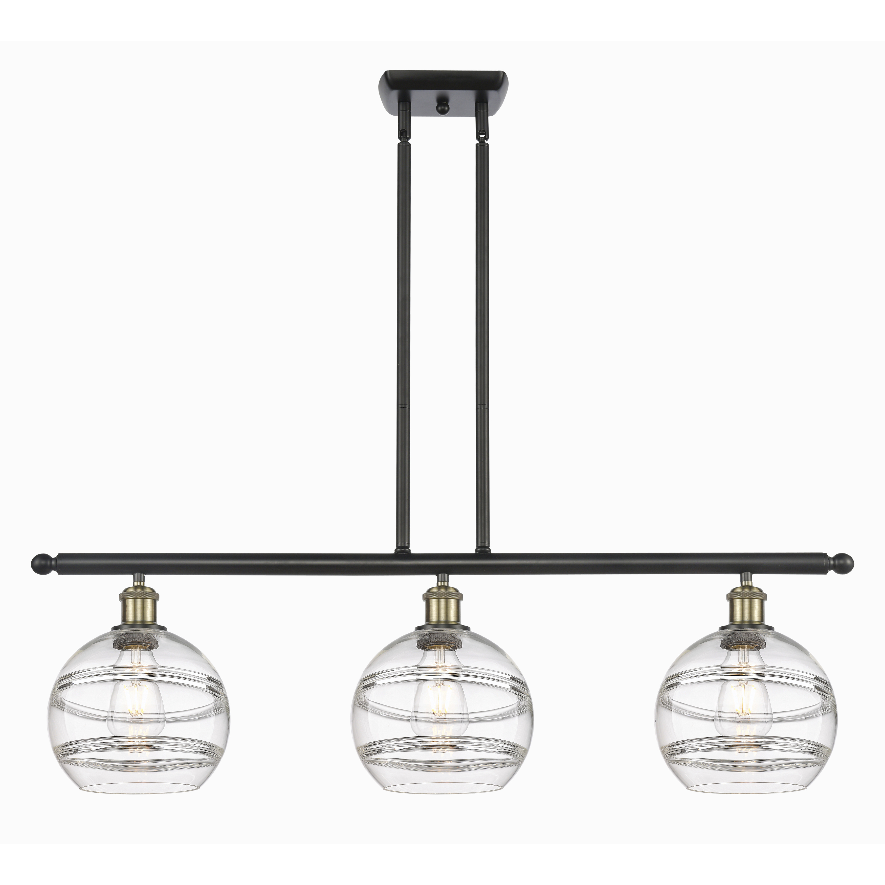Ballston Rochester 3 Light 36 inch Black Antique Brass Stem Hung Island Light Ceiling Light