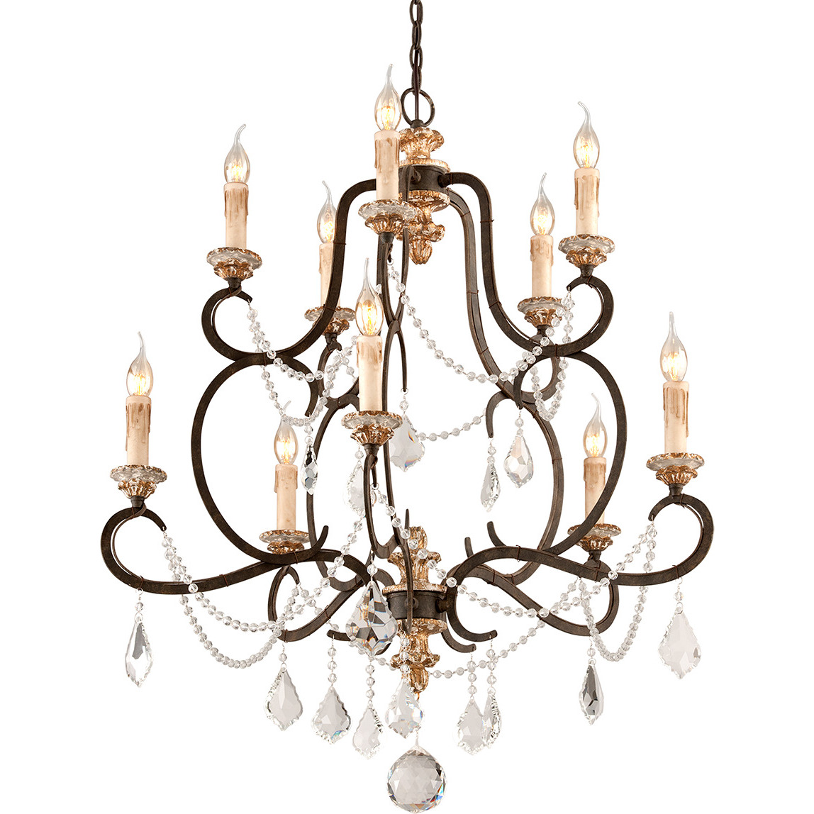 Bordeaux 10 Light 32.25 inch Parisian Bronze/Distressed Gold Leaf Chandelier Ceiling Light