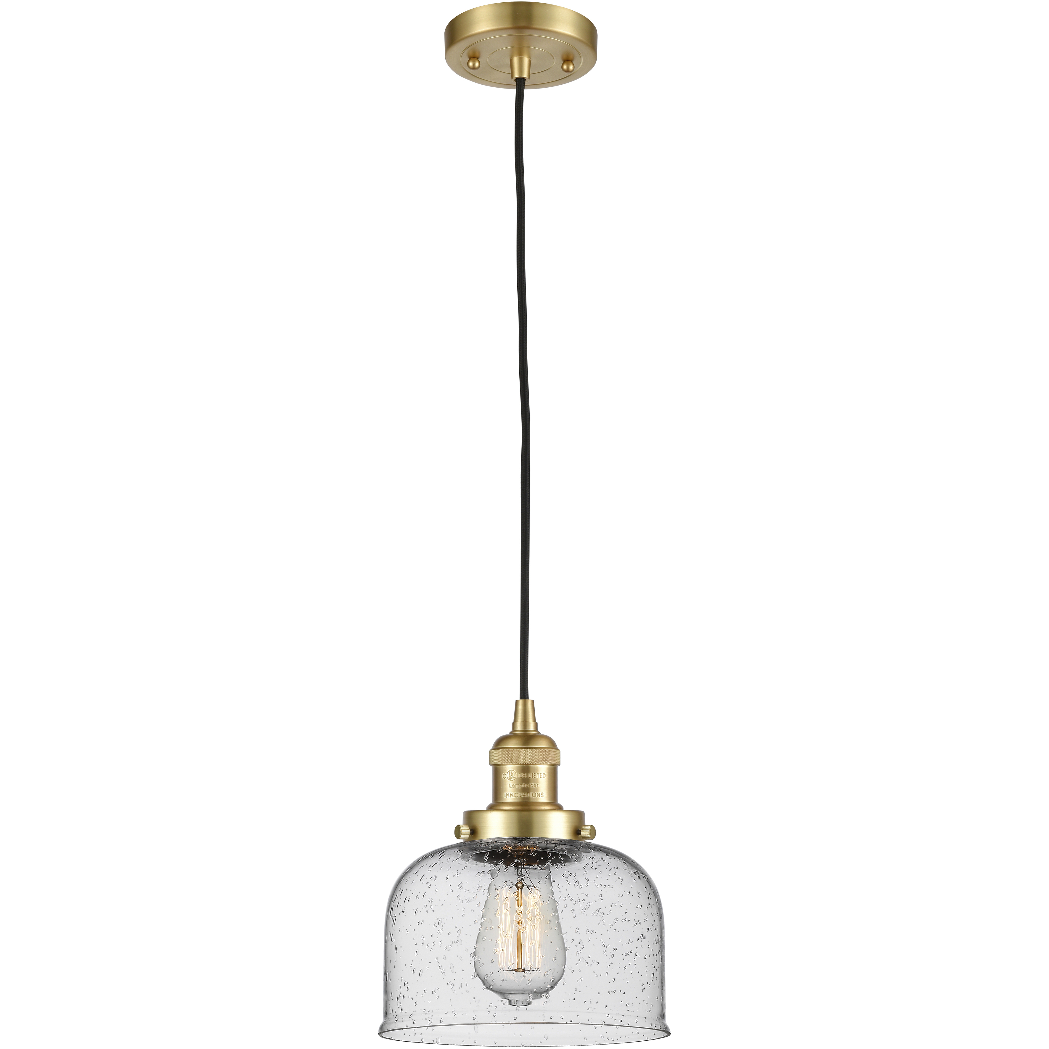 Franklin Restoration Bell 1 Light 8 inch Satin Gold Mini Pendant Ceiling Light in Incandescent, Seedy, Franklin Restoration