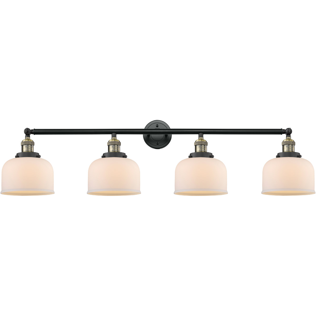 Franklin Restoration Large Bell 4 Light 44 inch Black Antique Brass Bath Vanity Light Wall Light in Matte White Glass, Franklin Restoration
