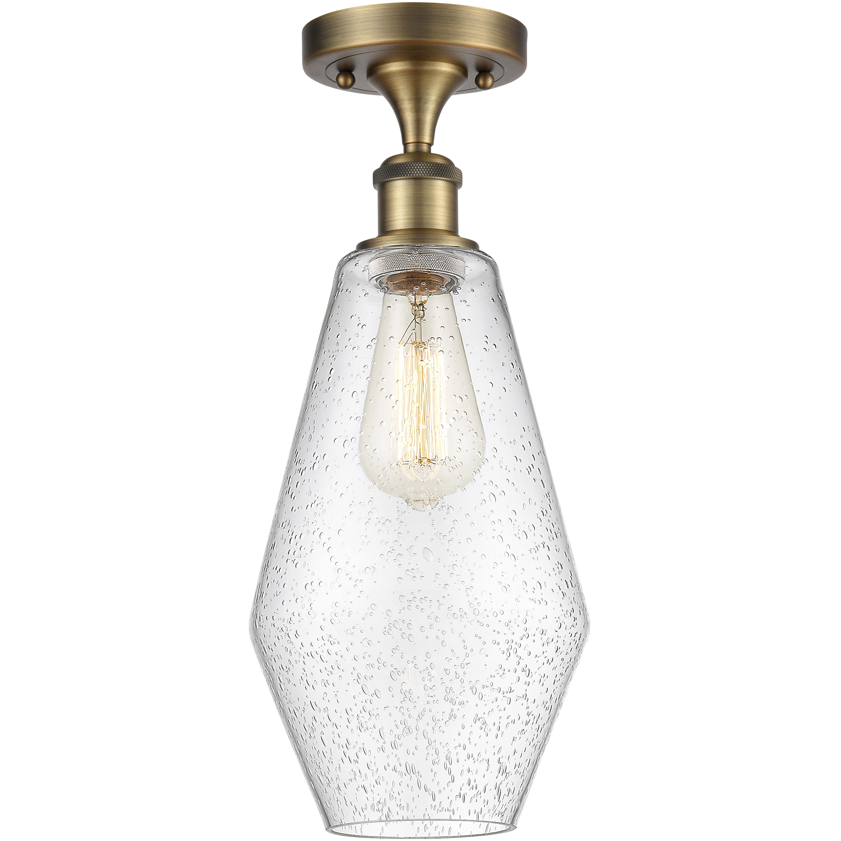 Ballston Cindyrella 1 Light 7 inch Brushed Brass Semi-Flush Mount Ceiling Light in Seedy Glass