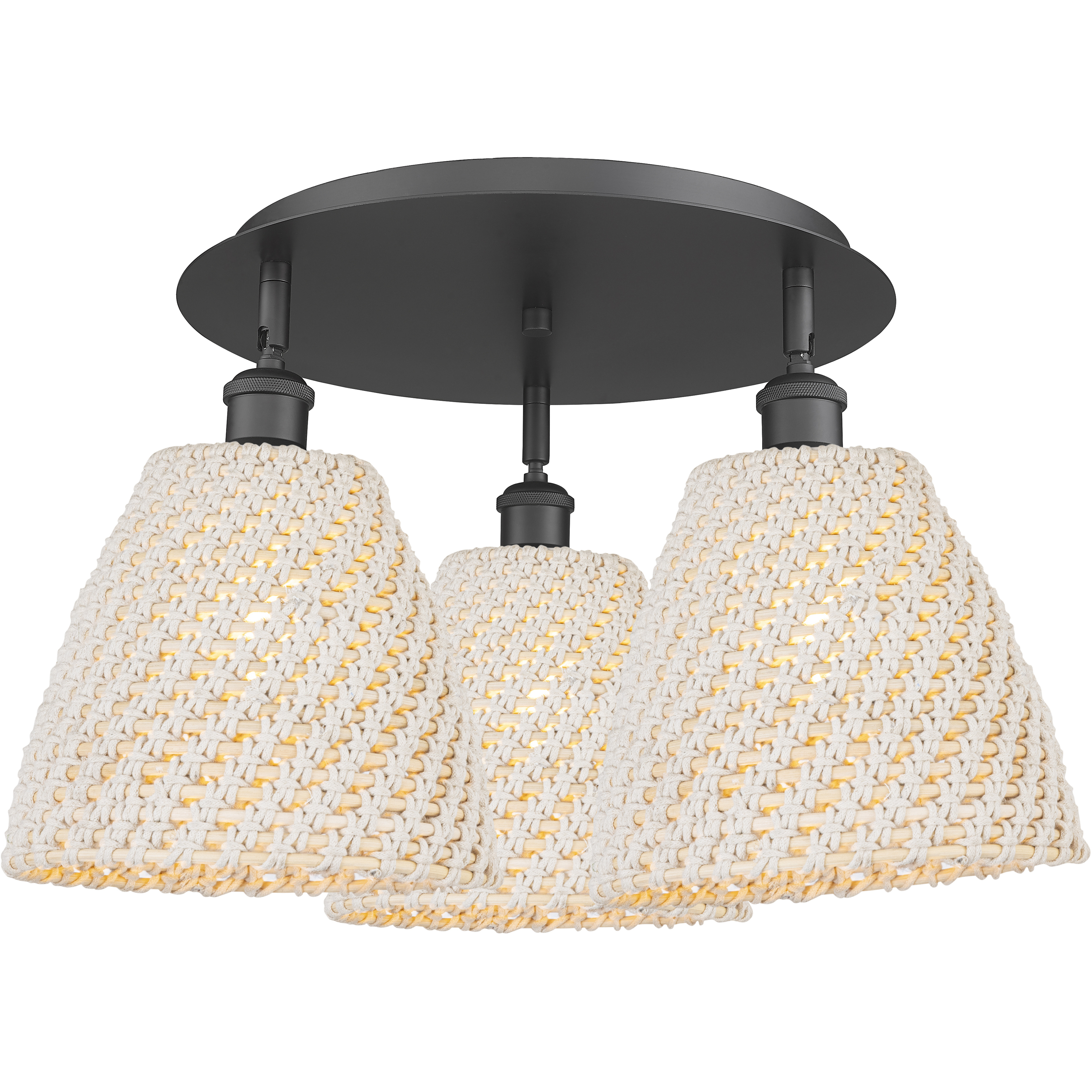 Ballston Bristol Natural 3 Light 20.75 inch Matte Black Flush Mount Ceiling Light