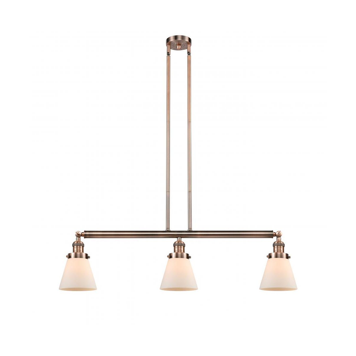 Franklin Restoration Small Cone 3 Light 39 inch Antique Copper Island Light Ceiling Light in Matte White Glass, Franklin Restoration