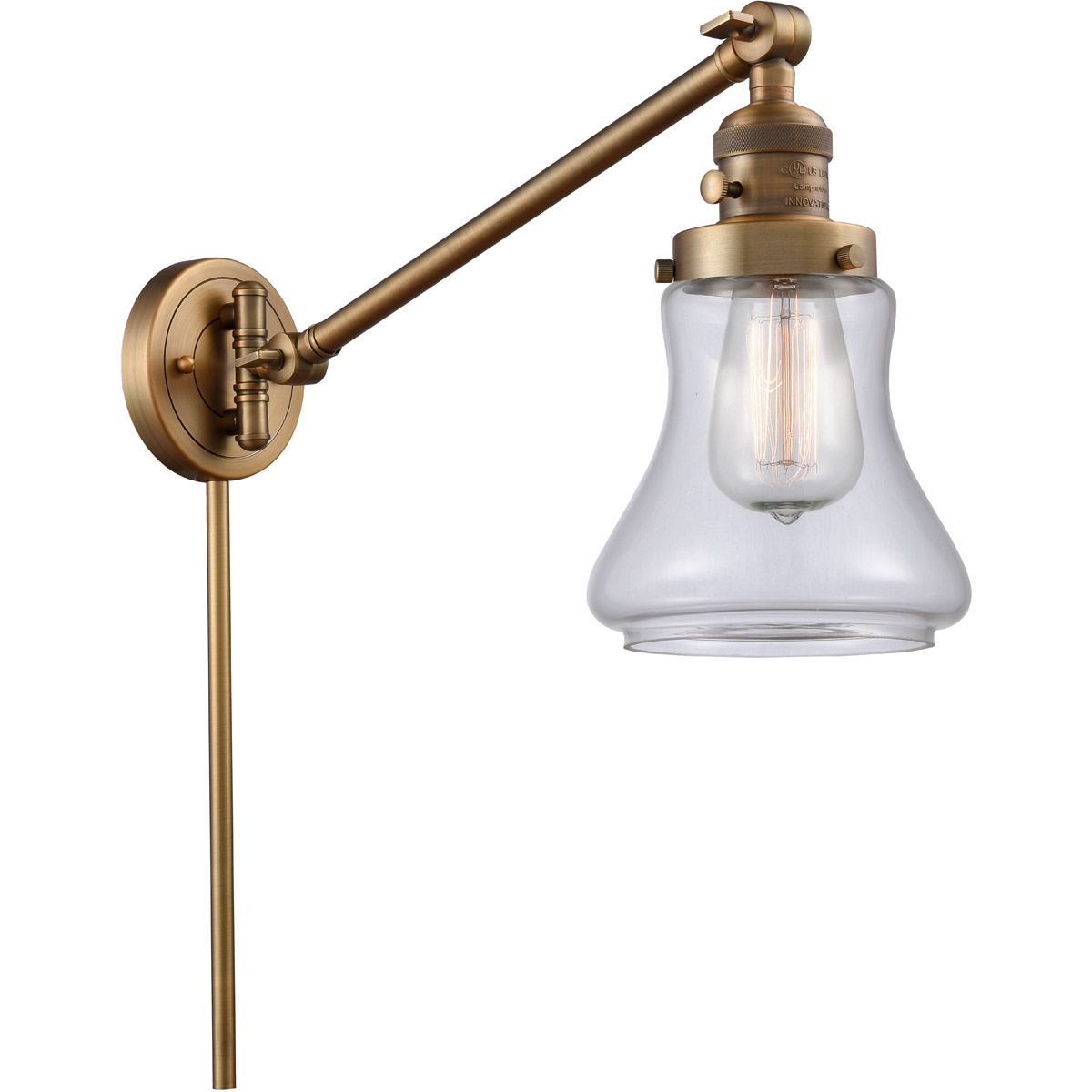 Bellmont 35 inch 60 watt Brushed Brass Swing Arm Wall Light in Clear Glass, Franklin Restoration