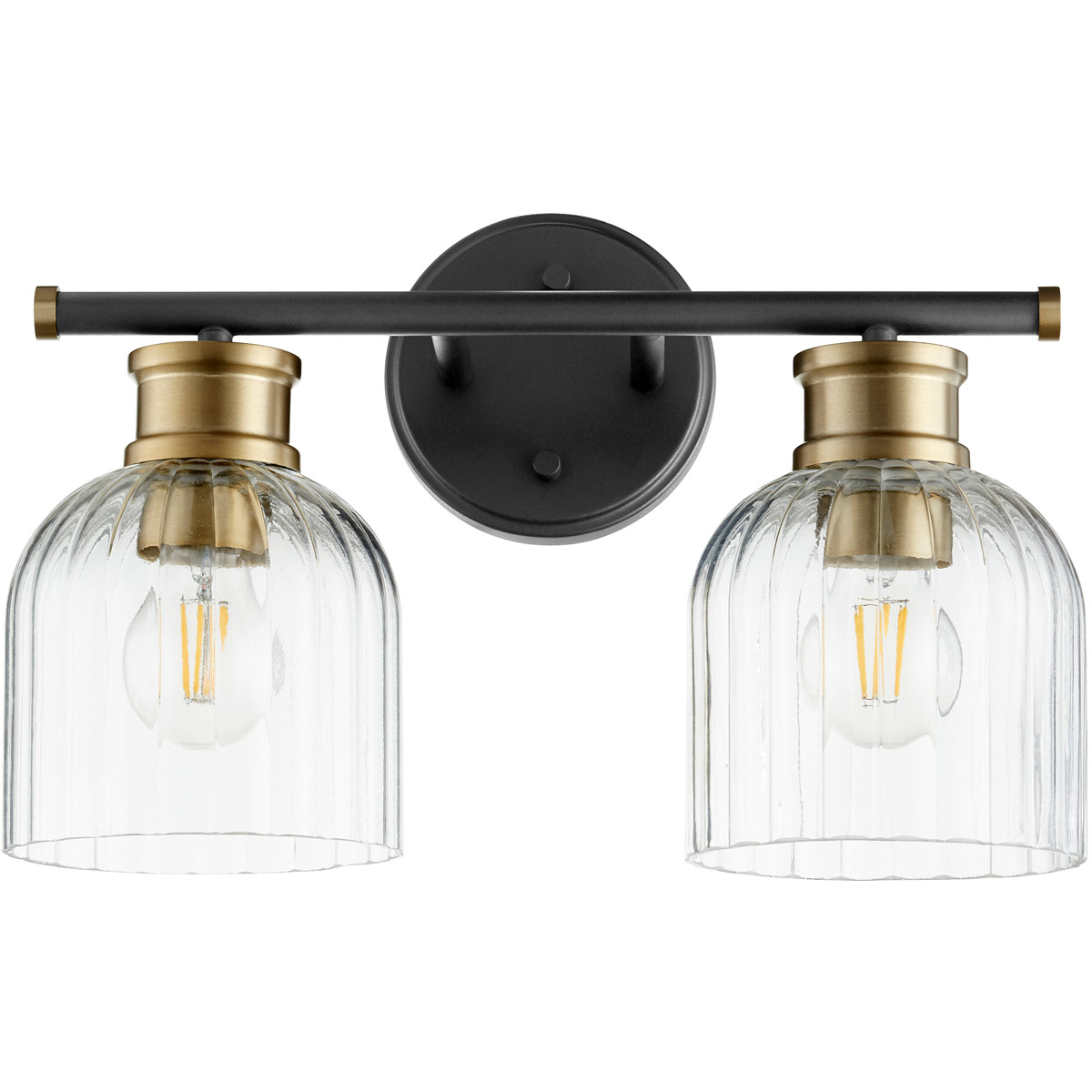 Monarch 2 Light 15 inch Noir and Aged Brass Vanity Light Wall Light