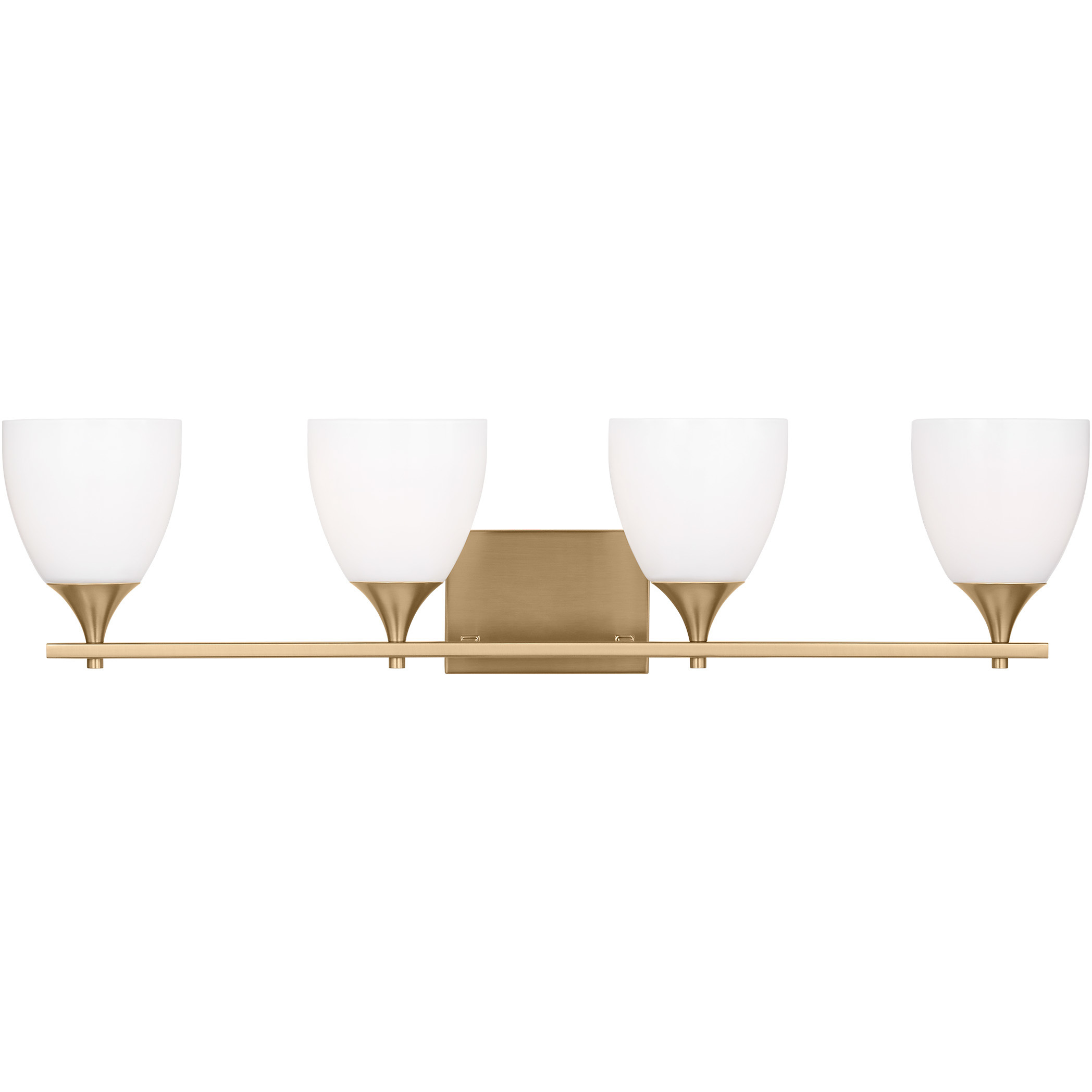 Drew & Jonathan Toffino 4 Light 36 inch Satin Brass Wall Bath Fixture Wall Light in Milk Glass