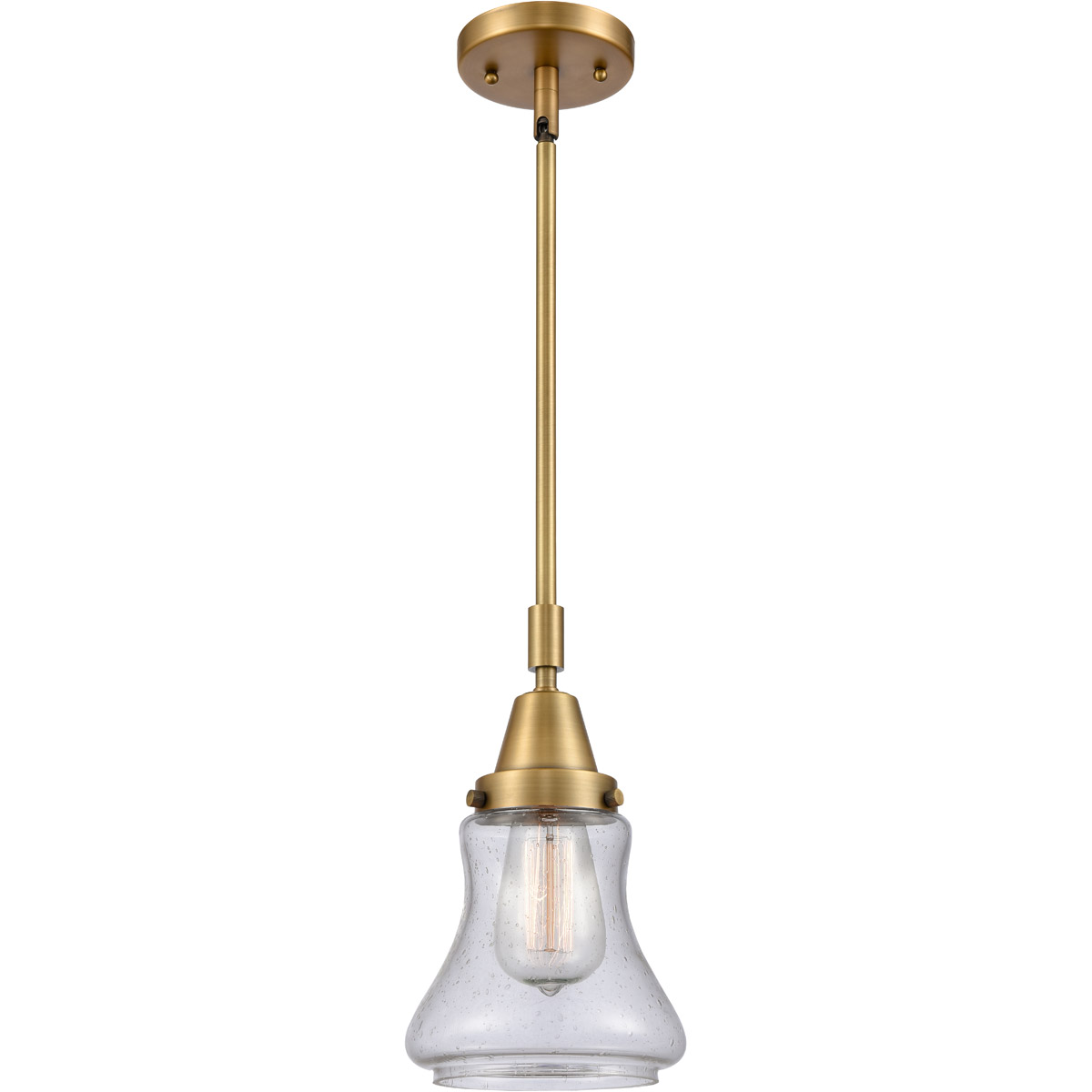 Franklin Restoration Bellmont LED 7 inch Brushed Brass Mini Pendant Ceiling Light in Seedy Glass