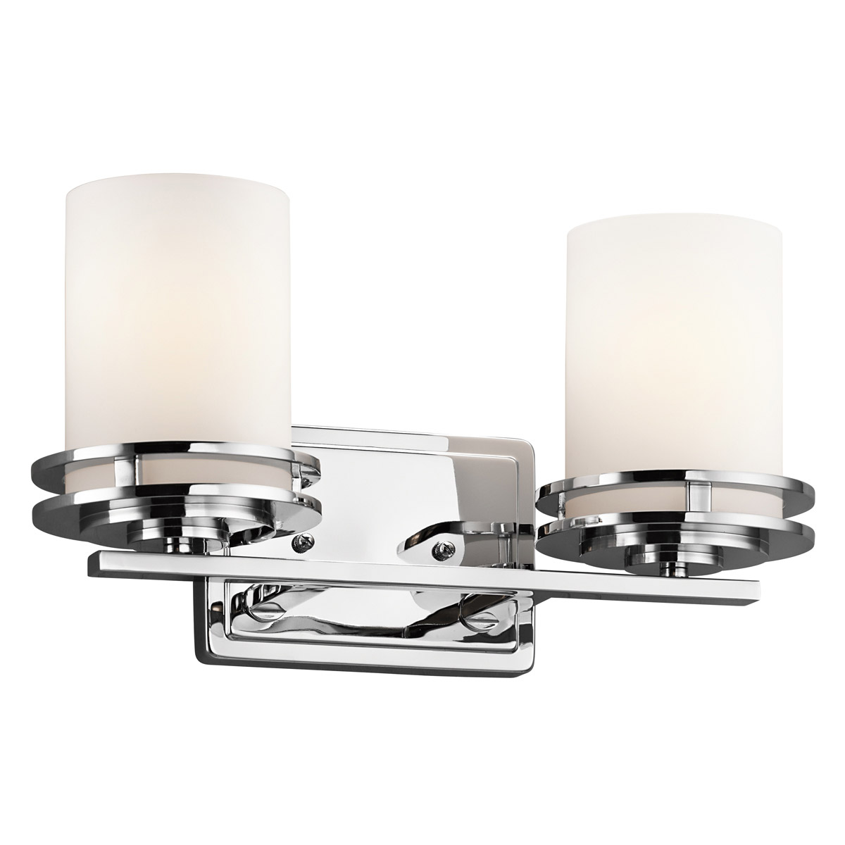 Hendrik 2 Light 15 inch Chrome Wall Mt Bath 2 Arm Wall Light in Satin Etched Cased Opal