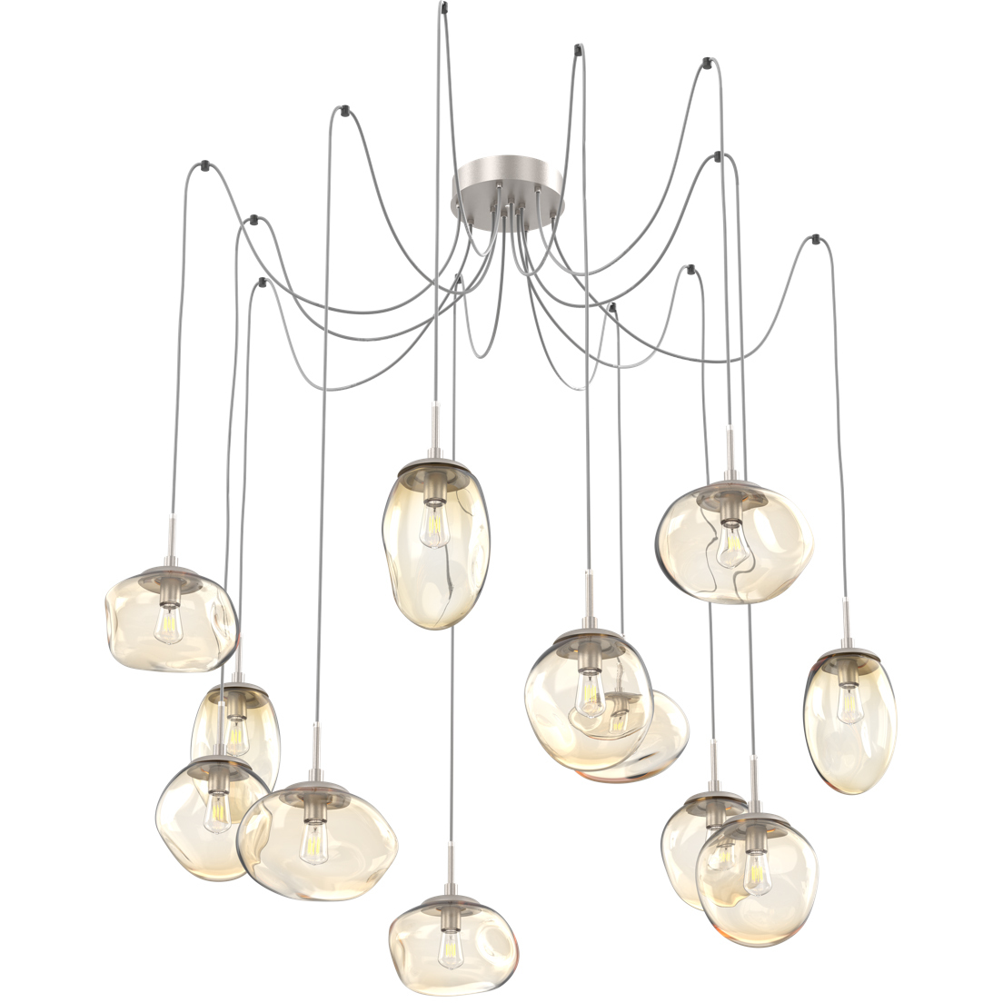 Cosmos 12 Light 17 inch Metallic Beige Silver Swag Multi-Pendant Ceiling Light in Amber
