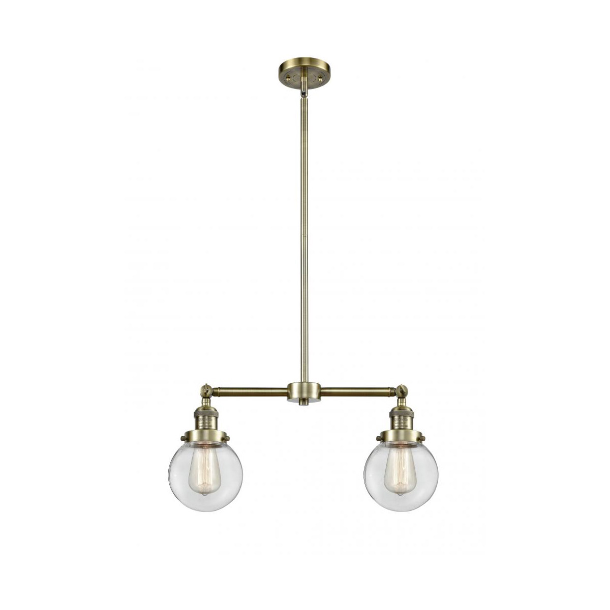 Franklin Restoration Beacon 2 Light 23 inch Antique Brass Chandelier Ceiling Light in Clear Glass, Franklin Restoration
