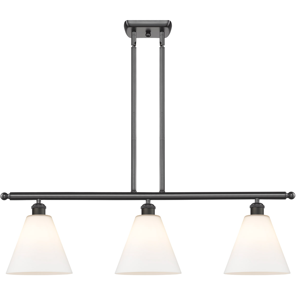 Ballston Ballston Cone 3 Light 36 inch Oil Rubbed Bronze Island Light Ceiling Light in Matte White Glass