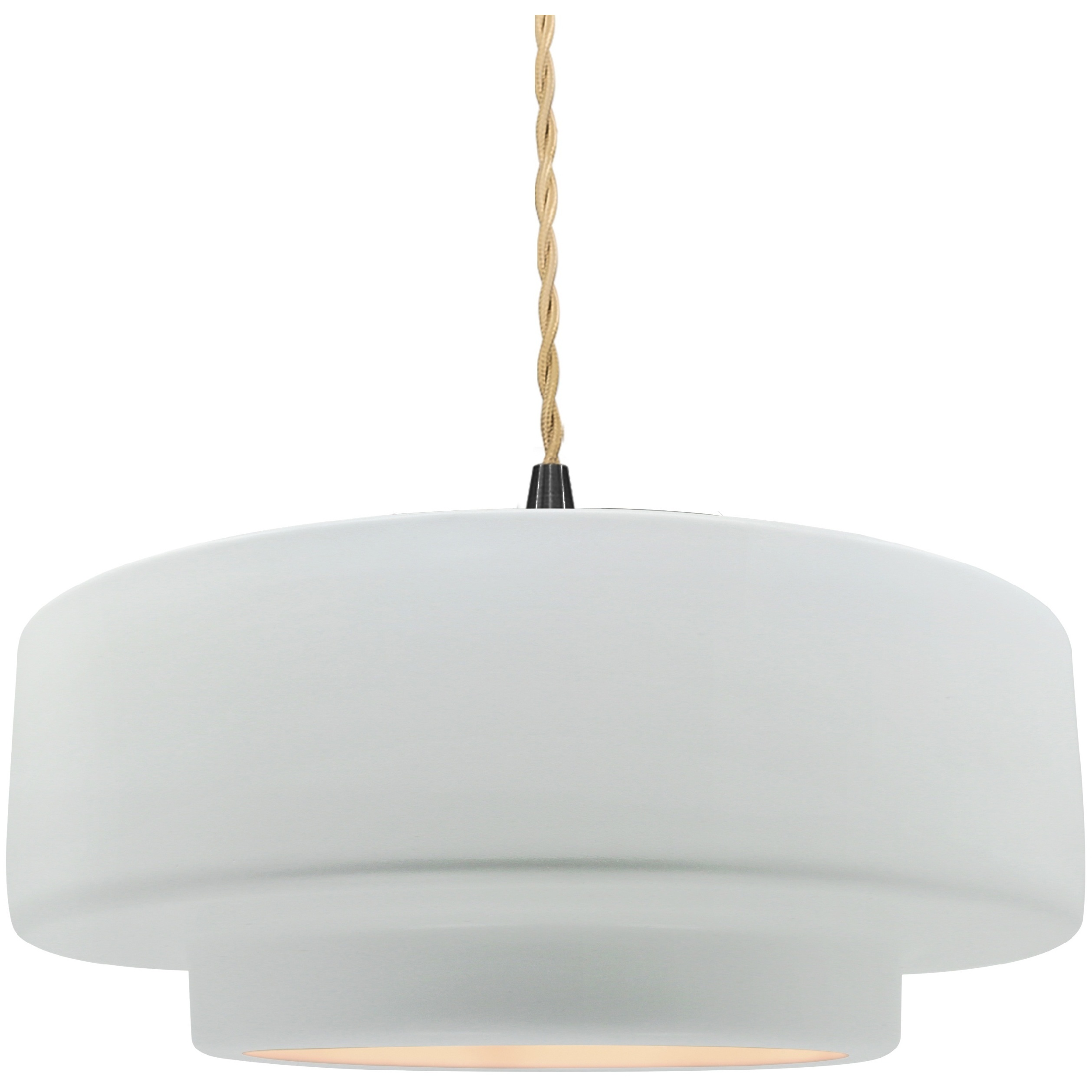 Radiance Collection - Tier Pendant Ceiling Light in Matte Black, Replaceable Bulb, Beige Twist Cord, Gloss White (outside and inside of fixture), 14.5W x 5.25H, Form+Finish+Function