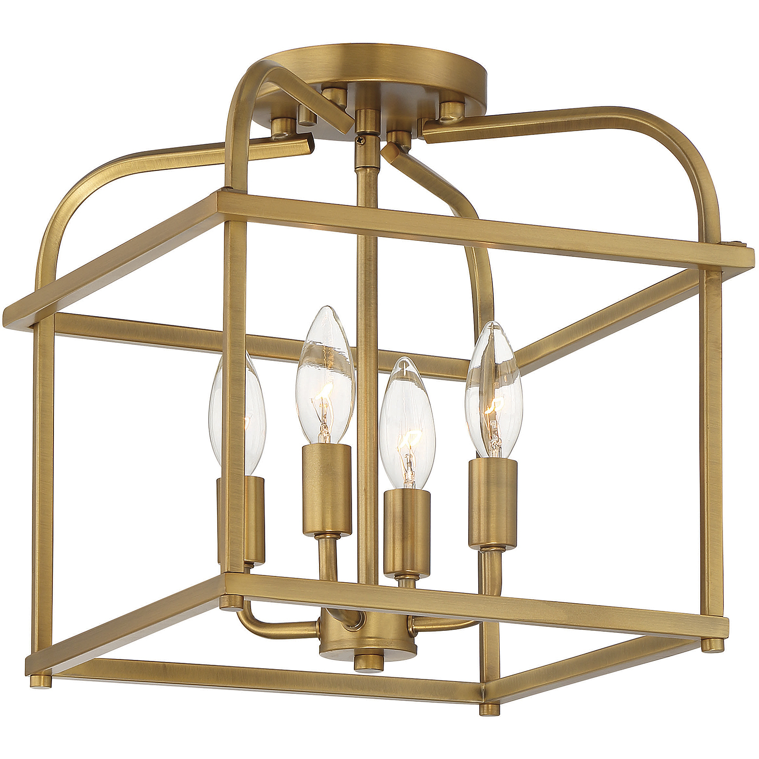 Transitional 4 Light 12 inch Natural Brass Semi-Flush Ceiling Light