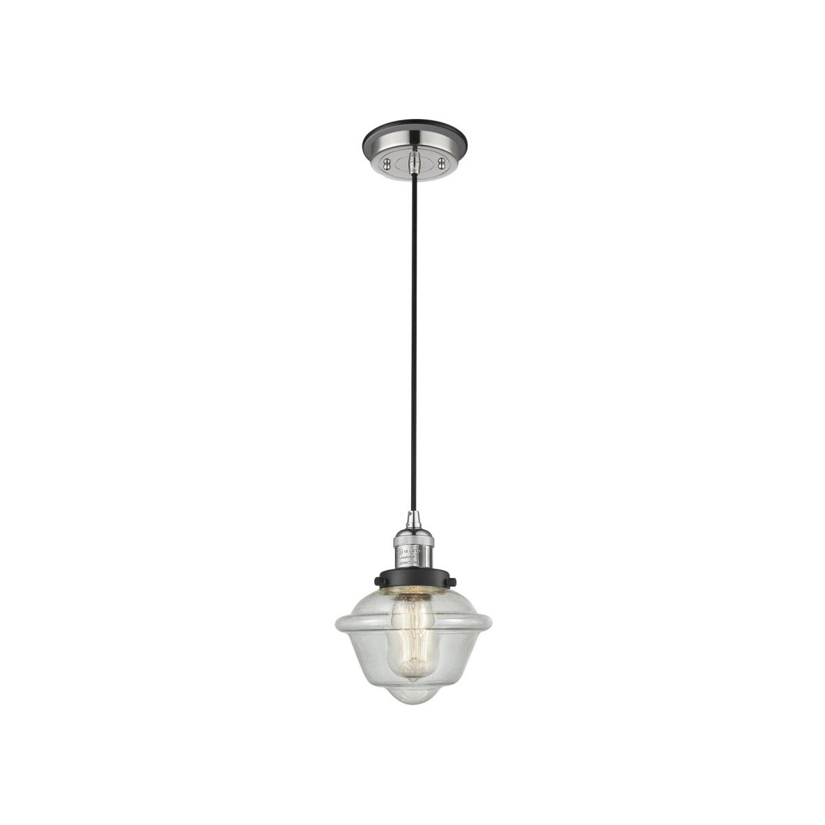Franklin Restoration Small Oxford 1 Light 7.5 inch Polished Nickel/Matte Black Mini Pendant Ceiling Light in Seedy Glass