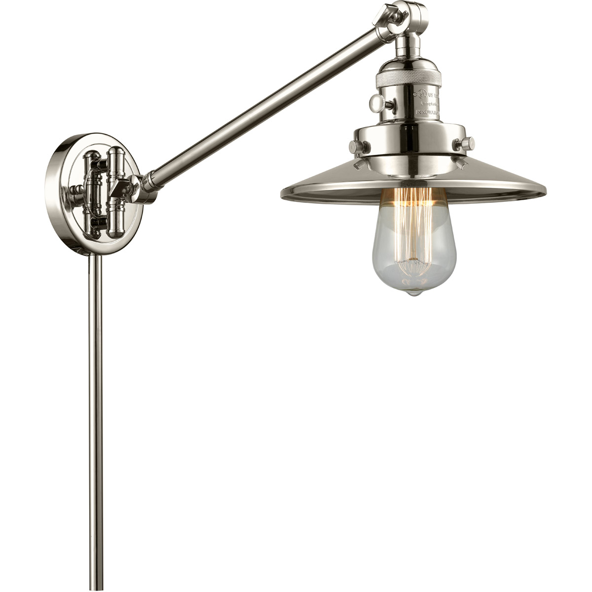 Railroad 21 inch 3.50 watt Polished Nickel Swing Arm Wall Light, Franklin Restoration