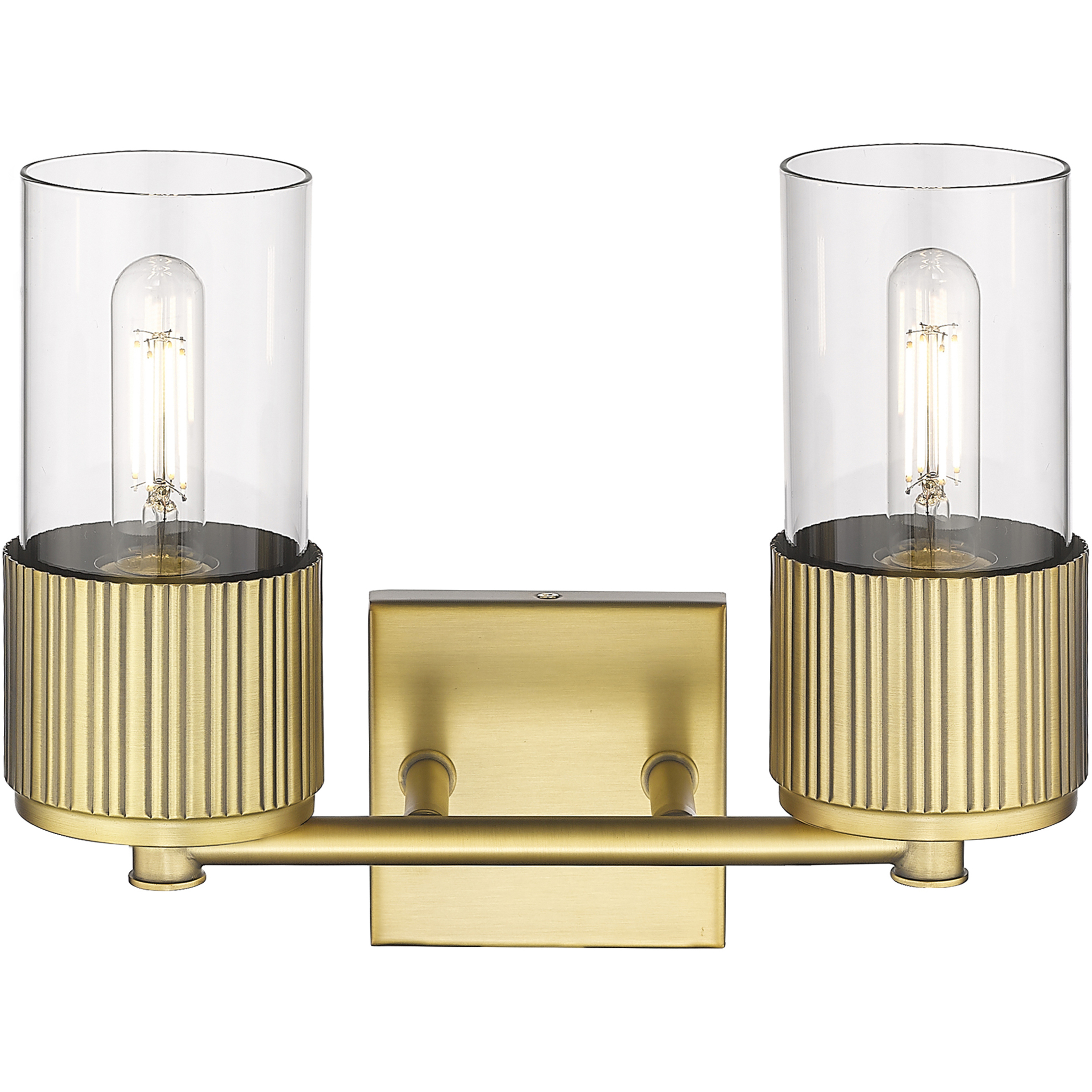 Bolivar 2 Light 13.5 inch Brushed Brass Bath Vanity Light Wall Light in Clear Glass