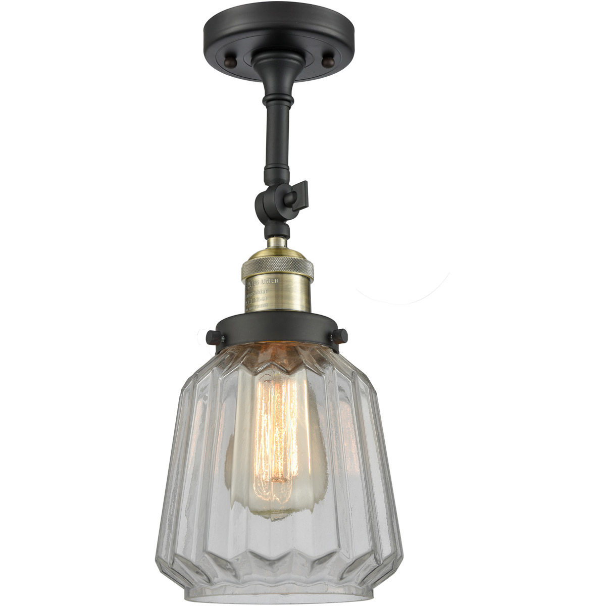 Franklin Restoration Chatham LED 6 inch Black Antique Brass Semi-Flush Mount Ceiling Light in Clear Glass, Franklin Restoration