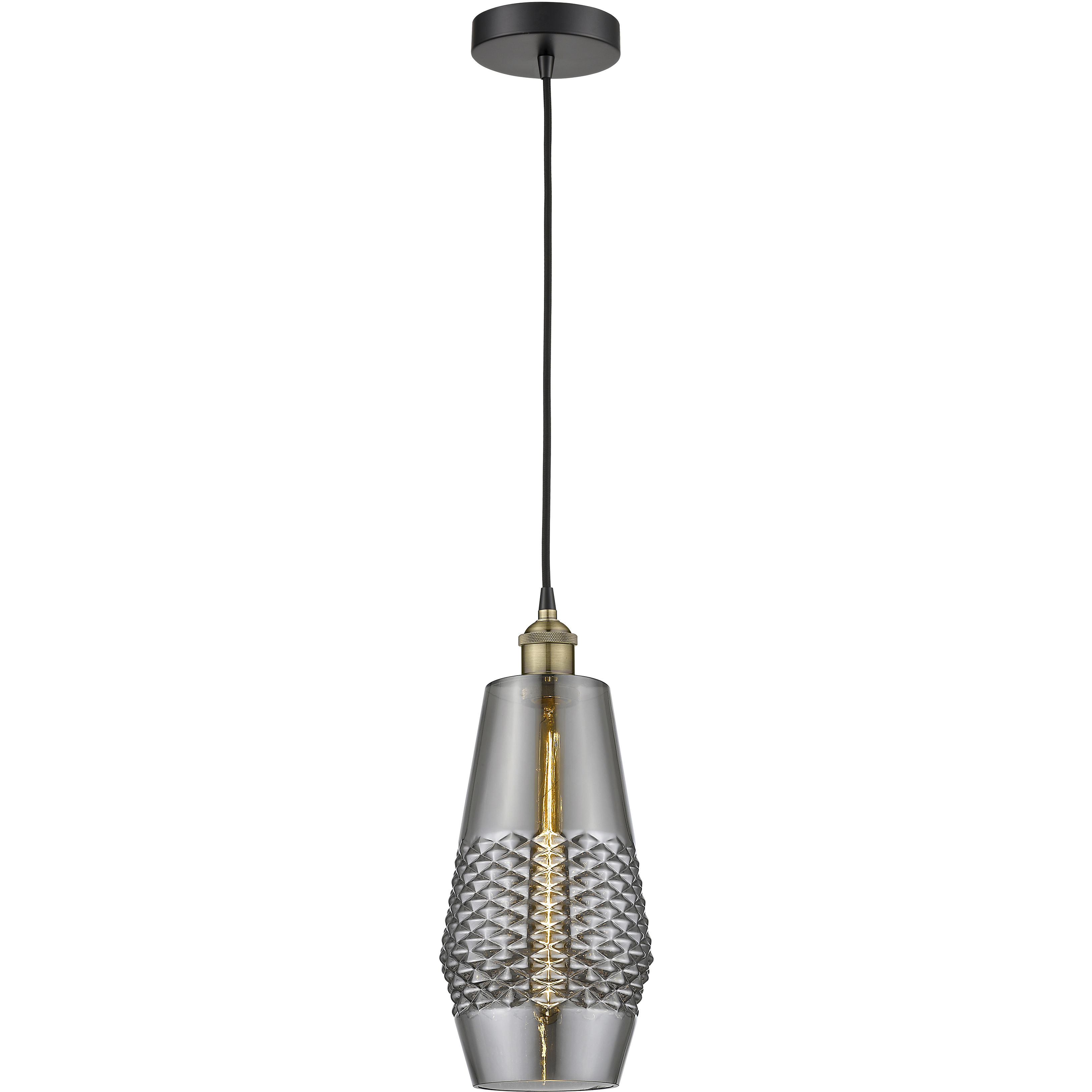 Windham 1 Light 7 inch Black Antique Brass Mini Pendant Ceiling Light in Smoked Glass