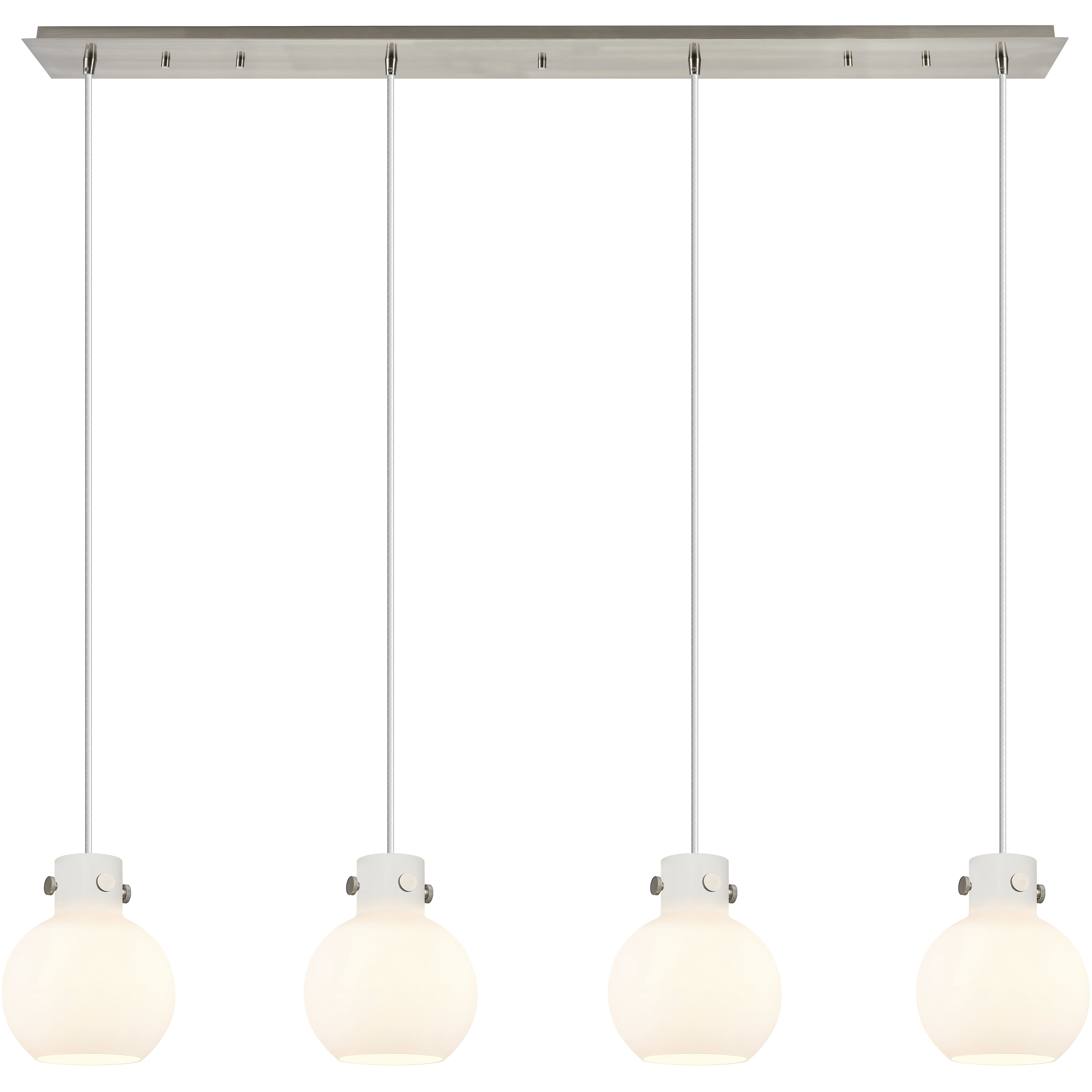 Newton Sphere 4 Light 51.75 inch Brushed Satin Nickel Linear Pendant Ceiling Light in White Glass