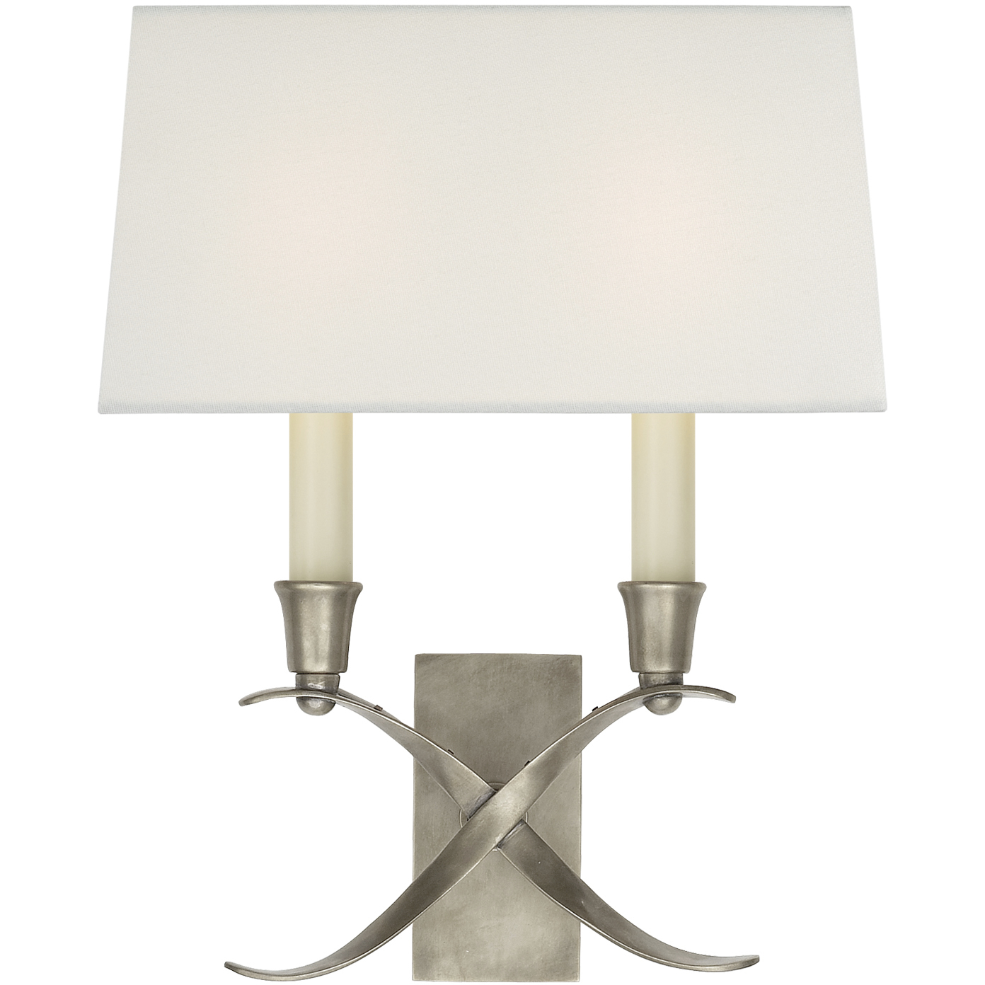 Visual Comfort Signature Collection Chapman & Myers Cross Bouillotte 2 Light 11.5 inch Antique Nickel Sconce Wall Light in Linen, Small CHD1190AN-L - Open Box