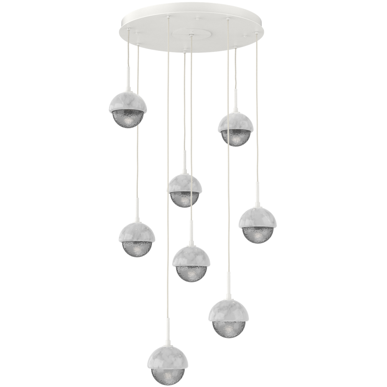 Cabochon LED 27.8 inch Salt White with White Marble Multi-Pendant Ceiling Light in 3000K LED, Smoke