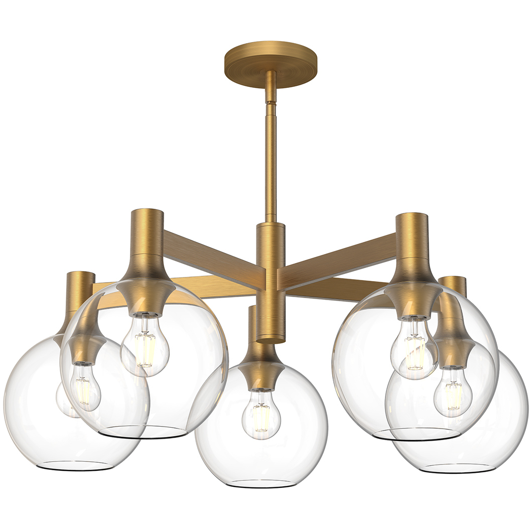 Alora Mood Castilla 5 Light 29.5 inch Aged Gold Chandelier Ceiling Light in Clear Glass