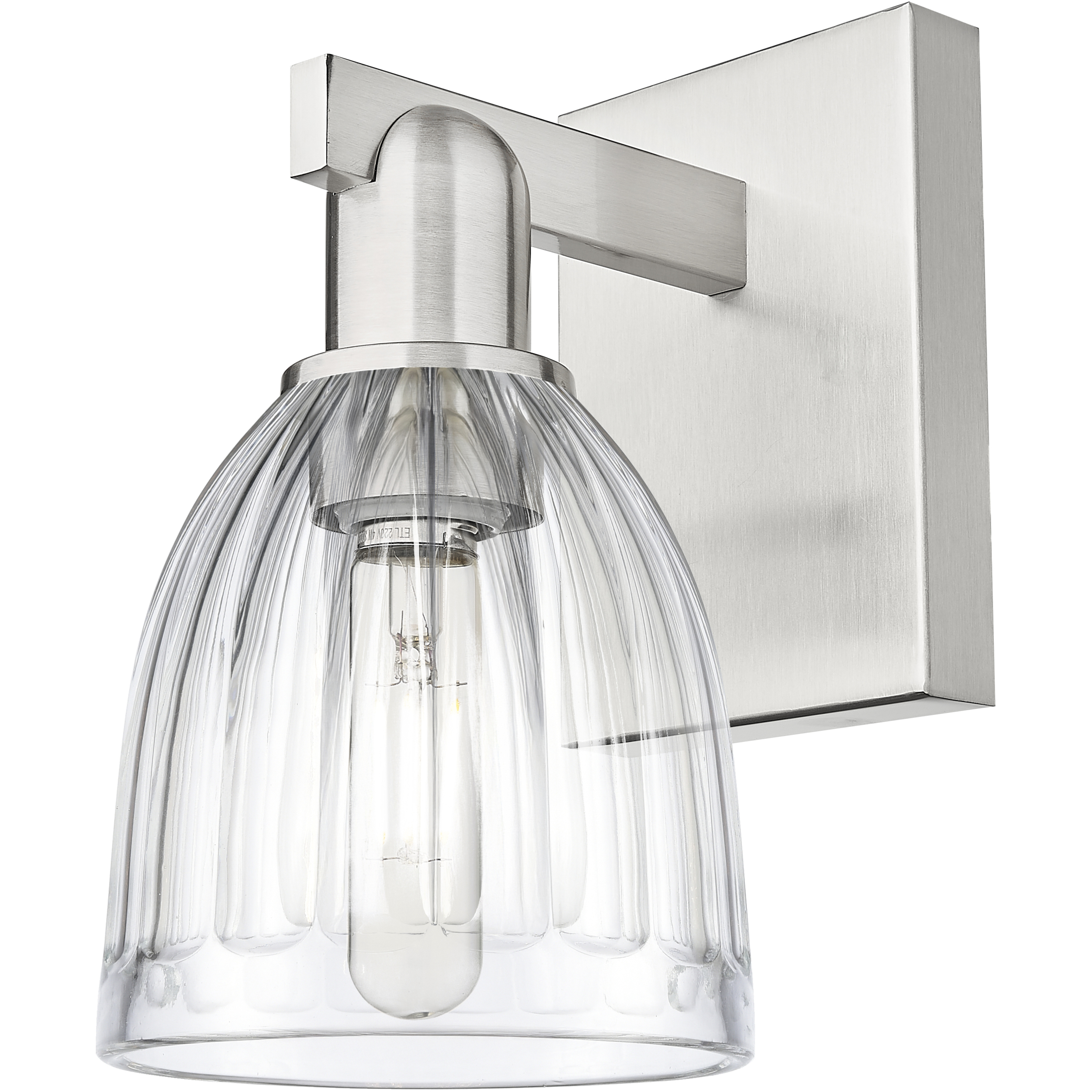 Arcadia Brookfield Armed Sconce Wall Light in Brushed Satin Nickel, Clear