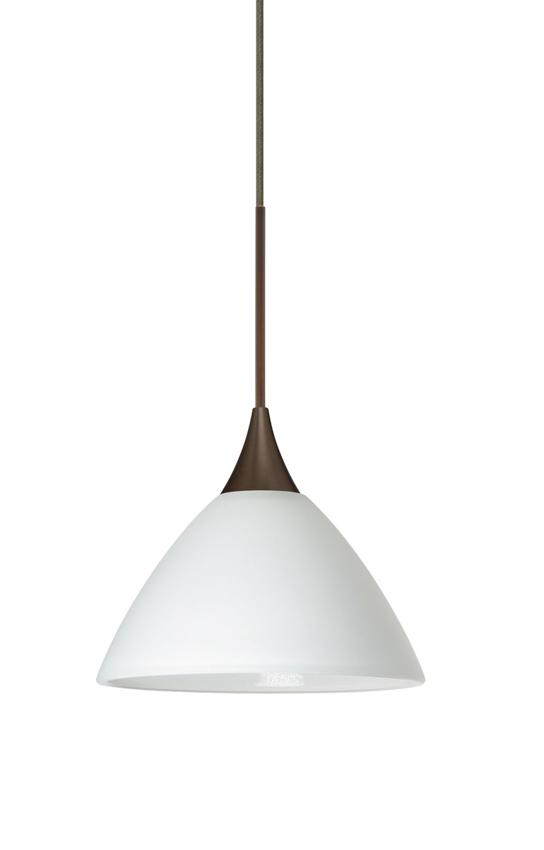 Domi 1 Light Bronze Pendant Ceiling Light in Incandescent, White Glass