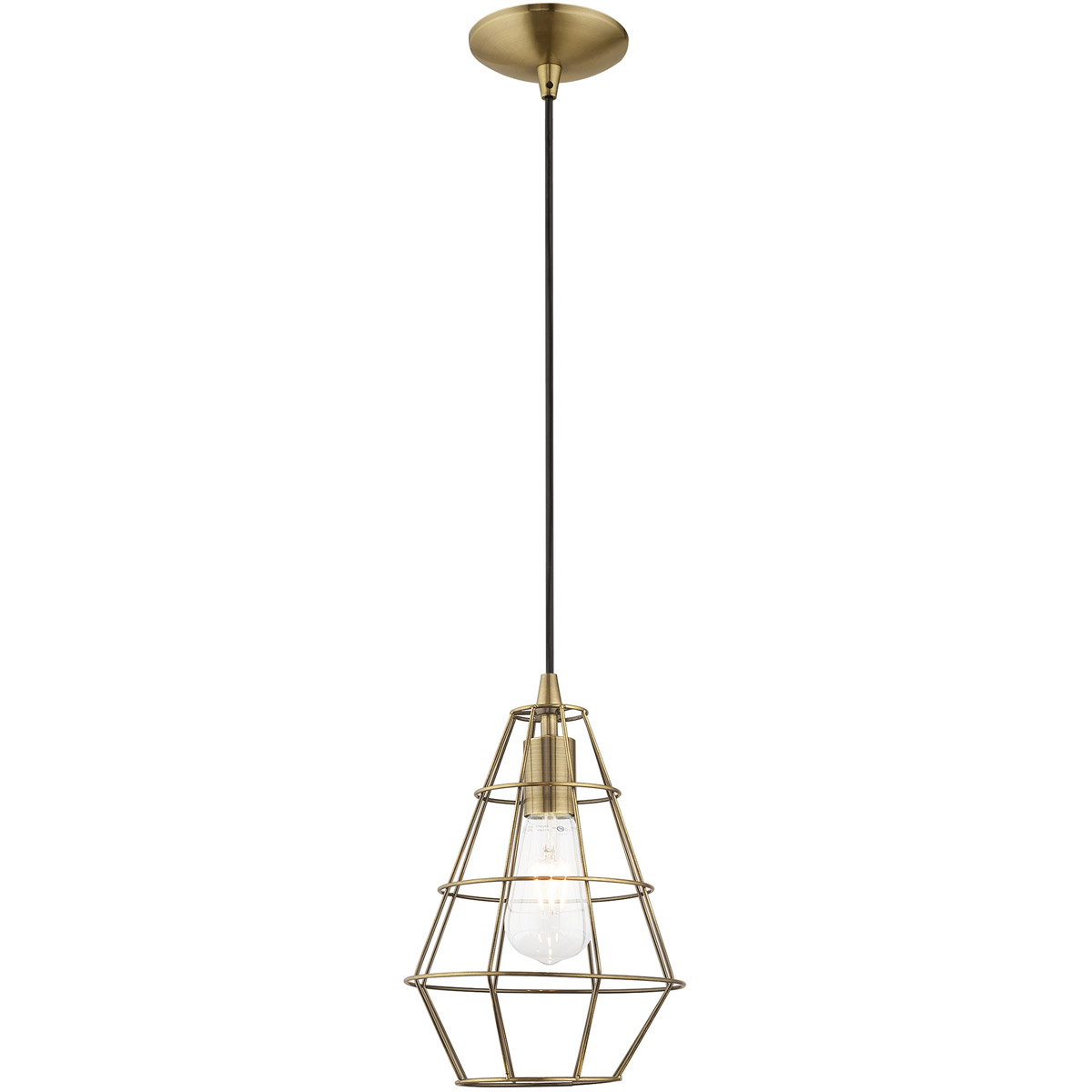 Geometric 1 Light 7.75 inch Antique Brass Mini Pendant Ceiling Light