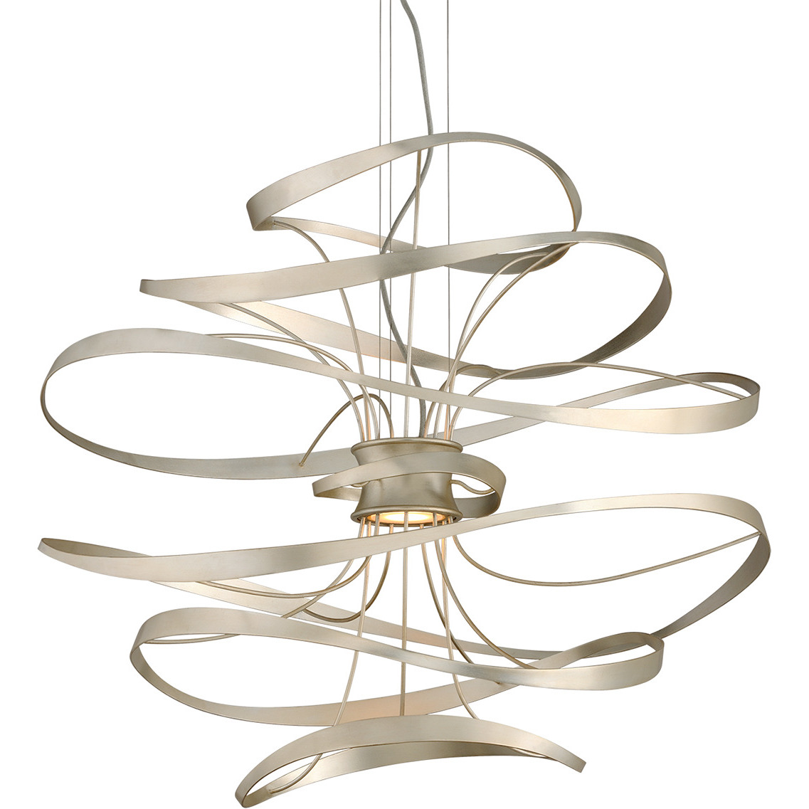Calligraphy LED 34 inch Silver Leaf Polished Stainless Chandelier Ceiling Light