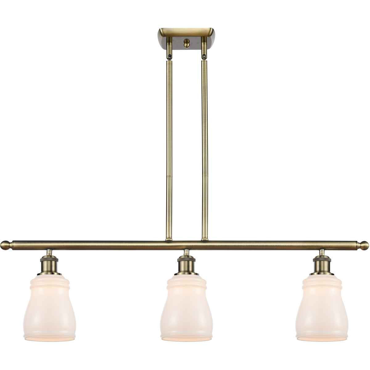 Ballston Ellery 3 Light 36 inch Antique Brass Island Light Ceiling Light in Incandescent, Matte White Glass, Ballston