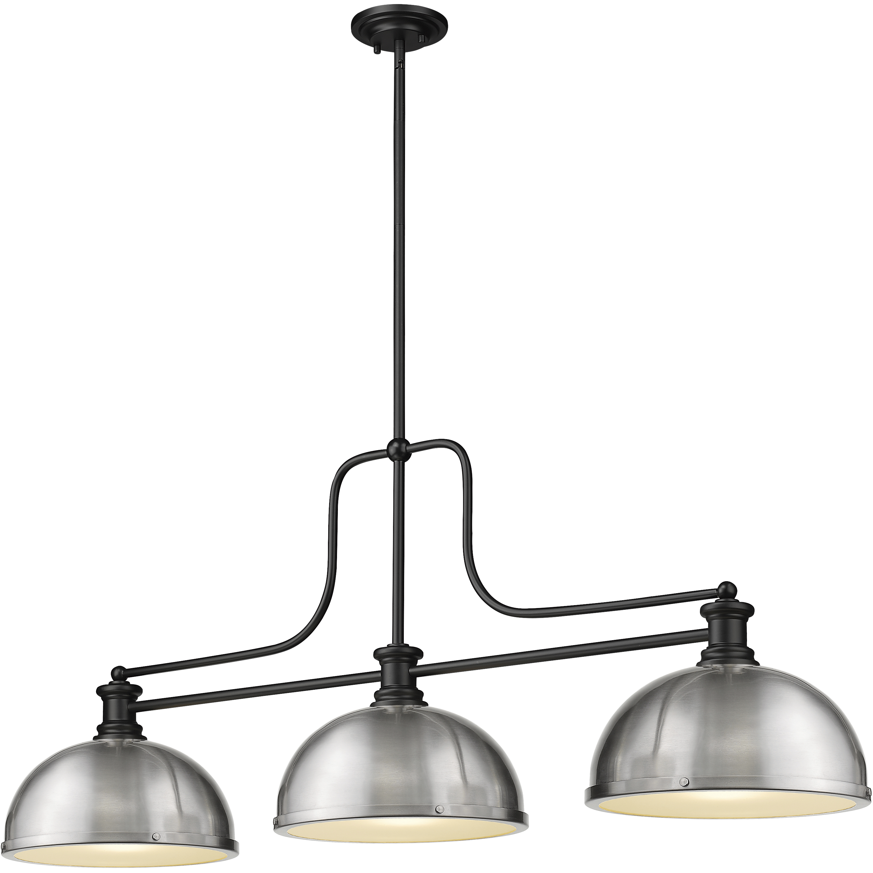 Melange 3 Light 52 inch Matte Black Billiard Ceiling Light in Brushed Nckel Metal and Glass