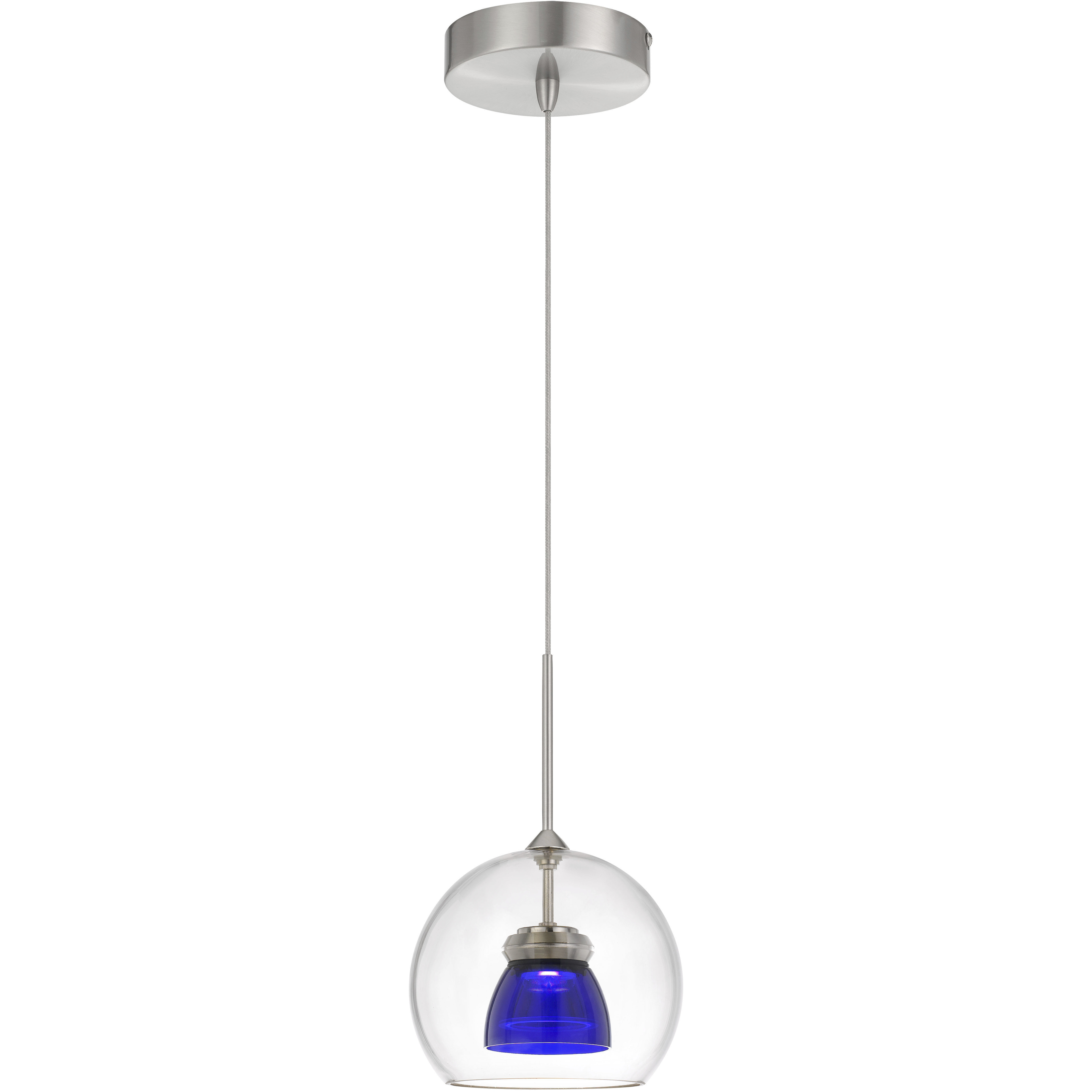 Double Glass LED 6 inch Clear Blue Mini Pendant Ceiling Light in Blue Glass