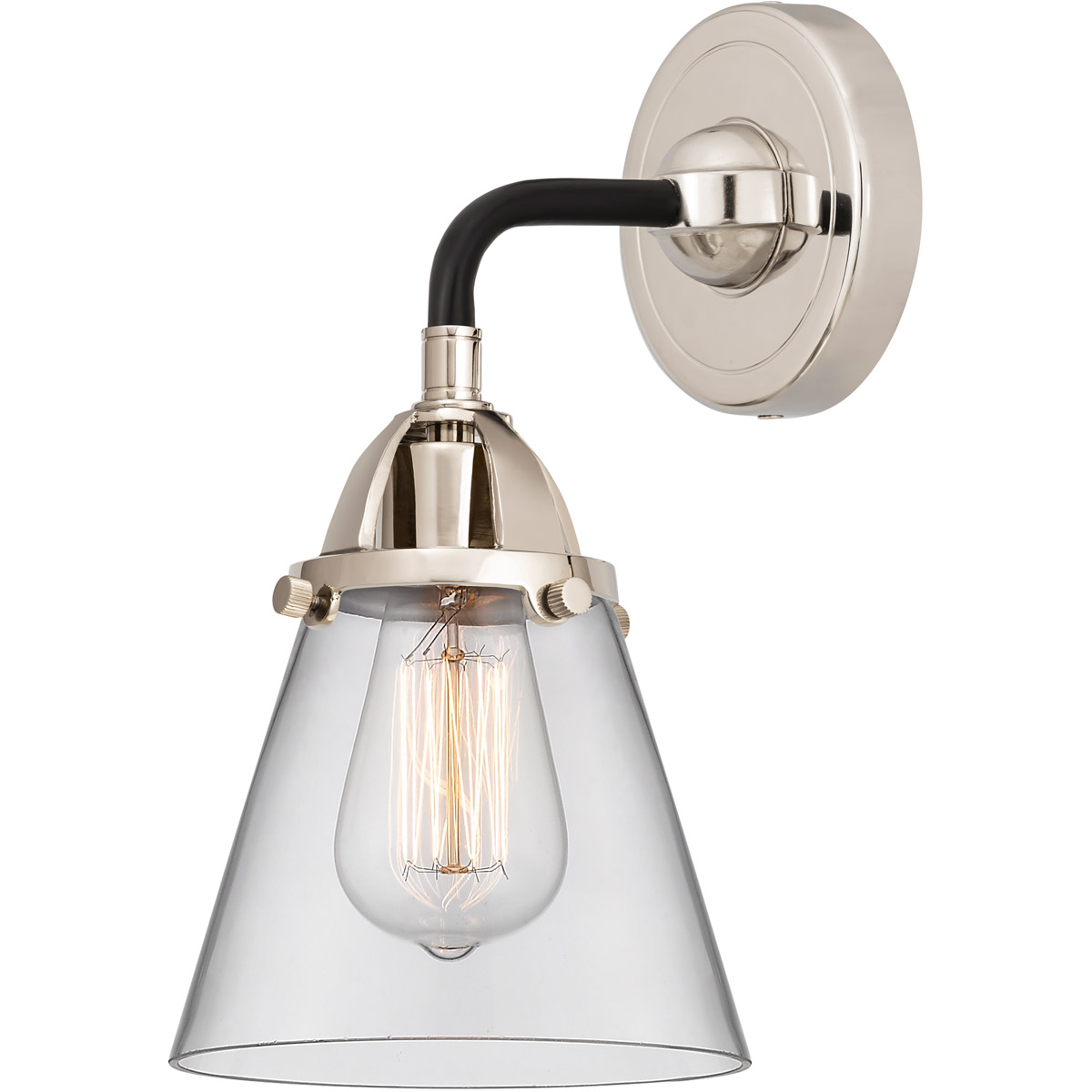 Nouveau 2 Small Cone LED 6.25 inch Black Polished Nickel Sconce Wall Light in Clear Glass