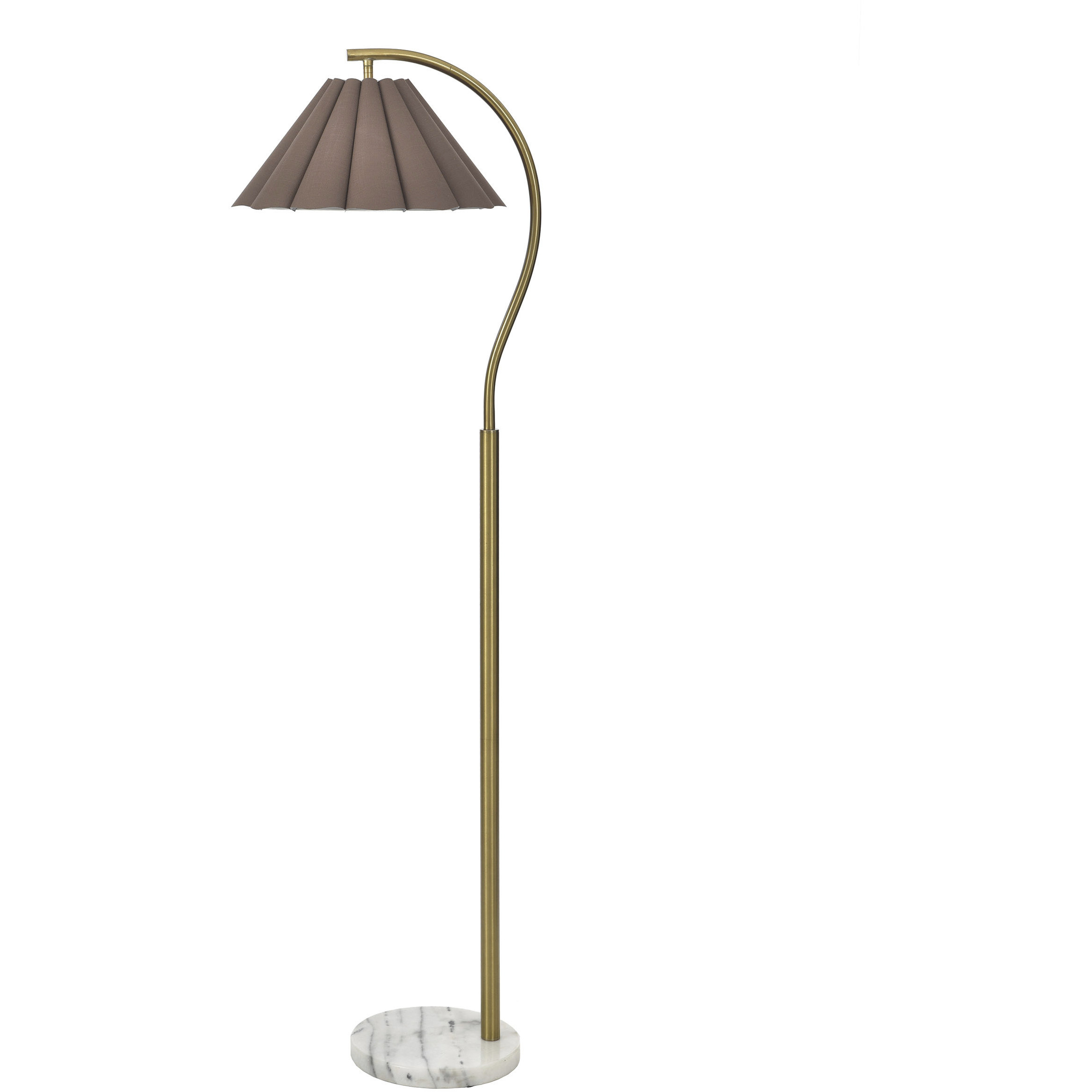 Vivienne 64 inch 100 watt White Marble and Polished Brass Floor Lamp Portable Light in Off-Brown Shade