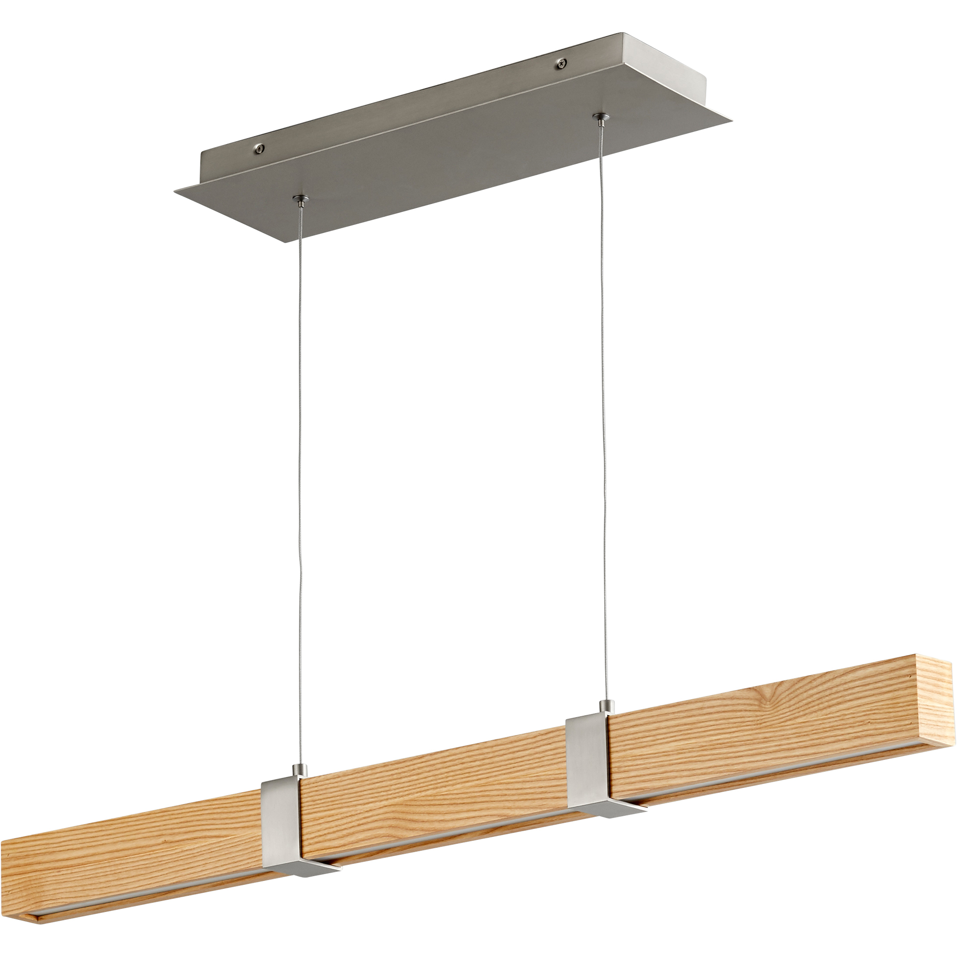 Decca LED 36 inch Satin Nickel And White Oak Linear Pendant Ceiling Light