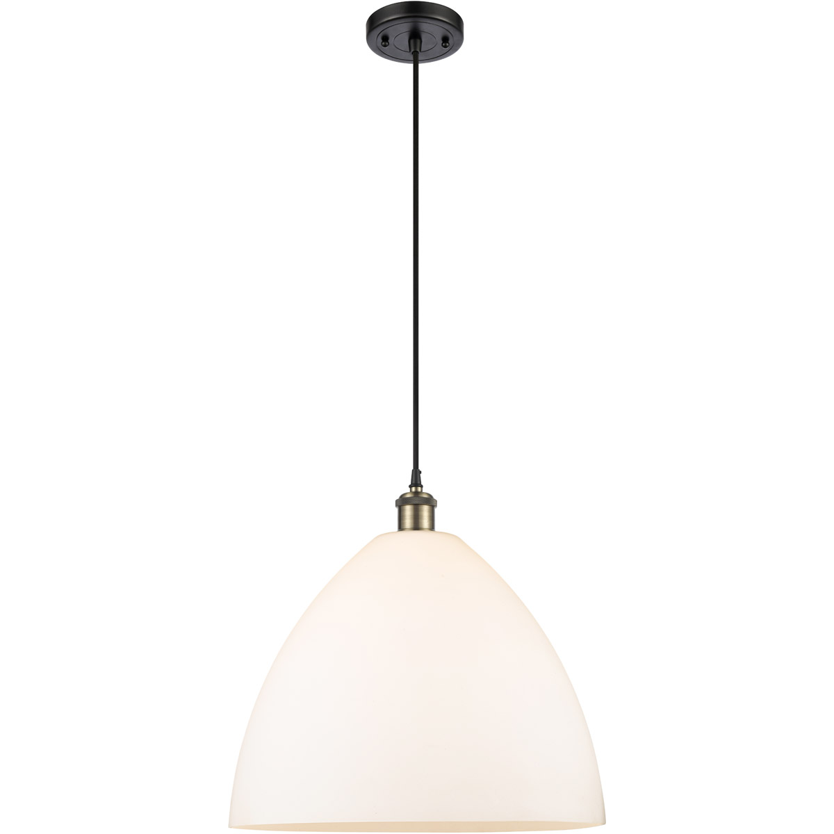 Ballston Dome 1 Light 16 inch Black Antique Brass Pendant Ceiling Light in Matte White Glass, Black Textured