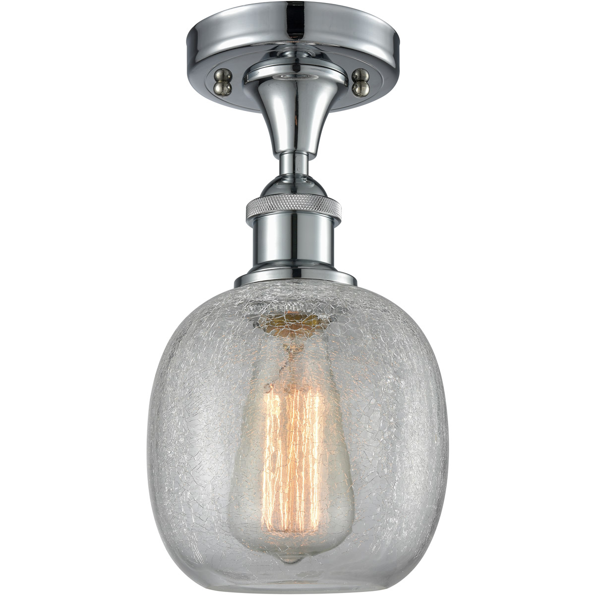 Ballston Belfast LED 6 inch Polished Chrome Semi-Flush Mount Ceiling Light in Clear Crackle Glass, Ballston