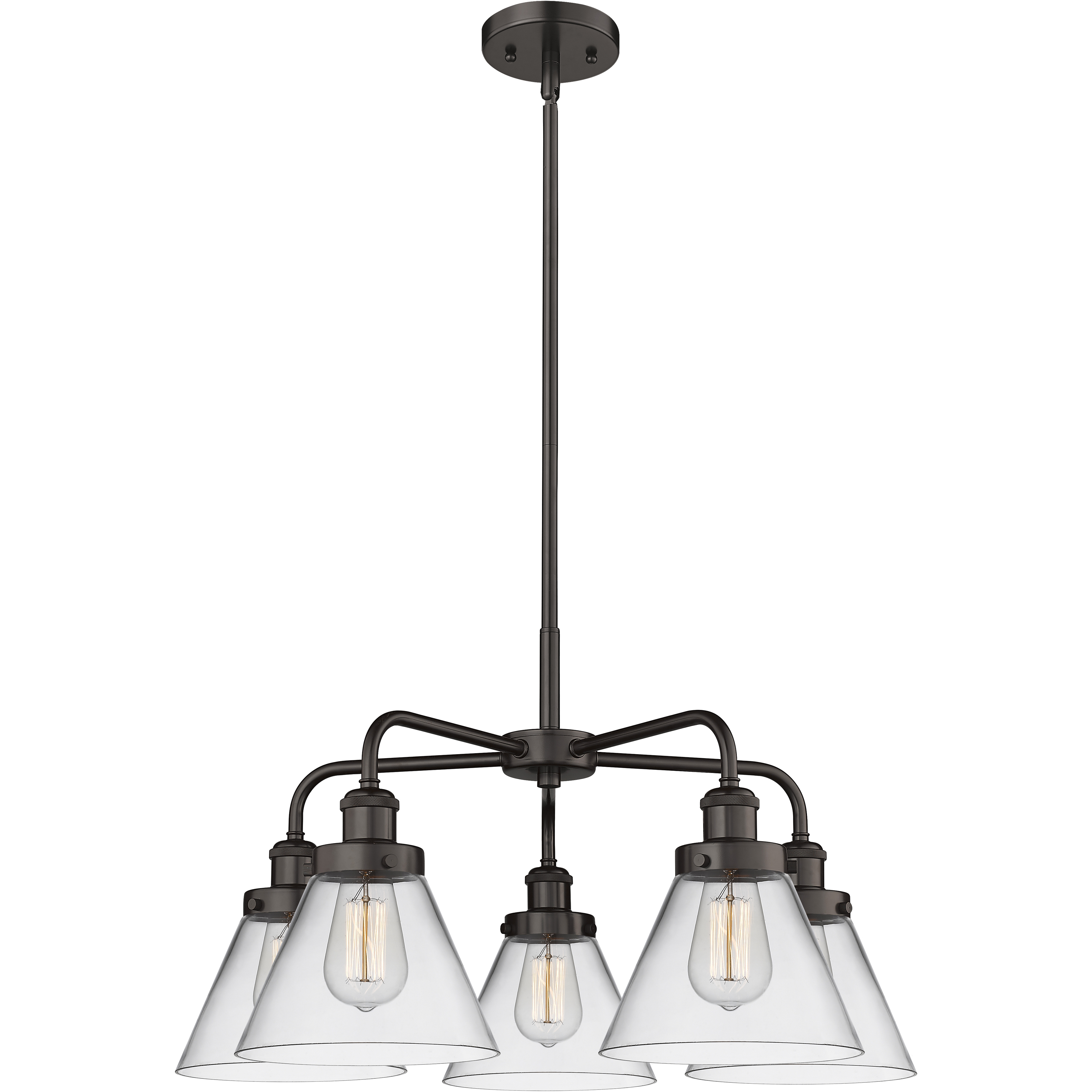 Cone 5 Light 25.75 inch Oil Rubbed Bronze Chandelier Ceiling Light in Clear Glass