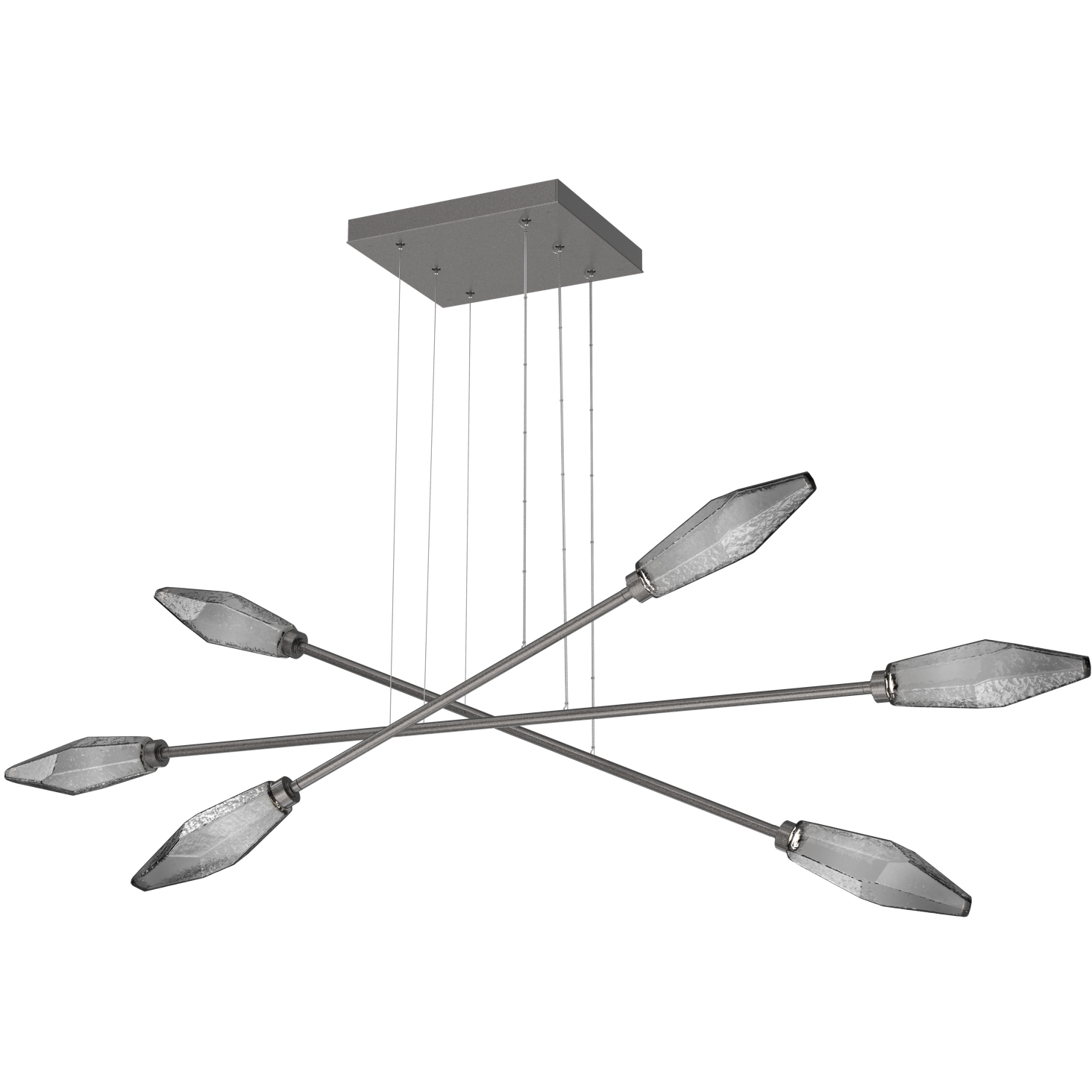 Rock Crystal LED Graphite Linear Multi-Pendant Ceiling Light in 3000K LED, Smoke, Triple Moda