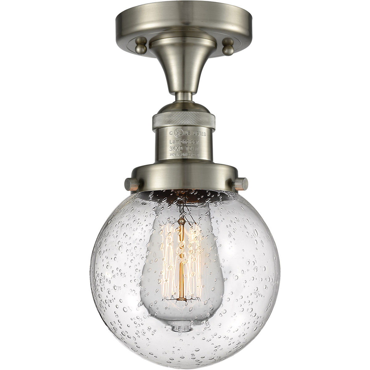 Franklin Restoration Beacon 1 Light 6 inch Brushed Satin Nickel Semi-Flush Mount Ceiling Light in Seedy Glass, Franklin Restoration
