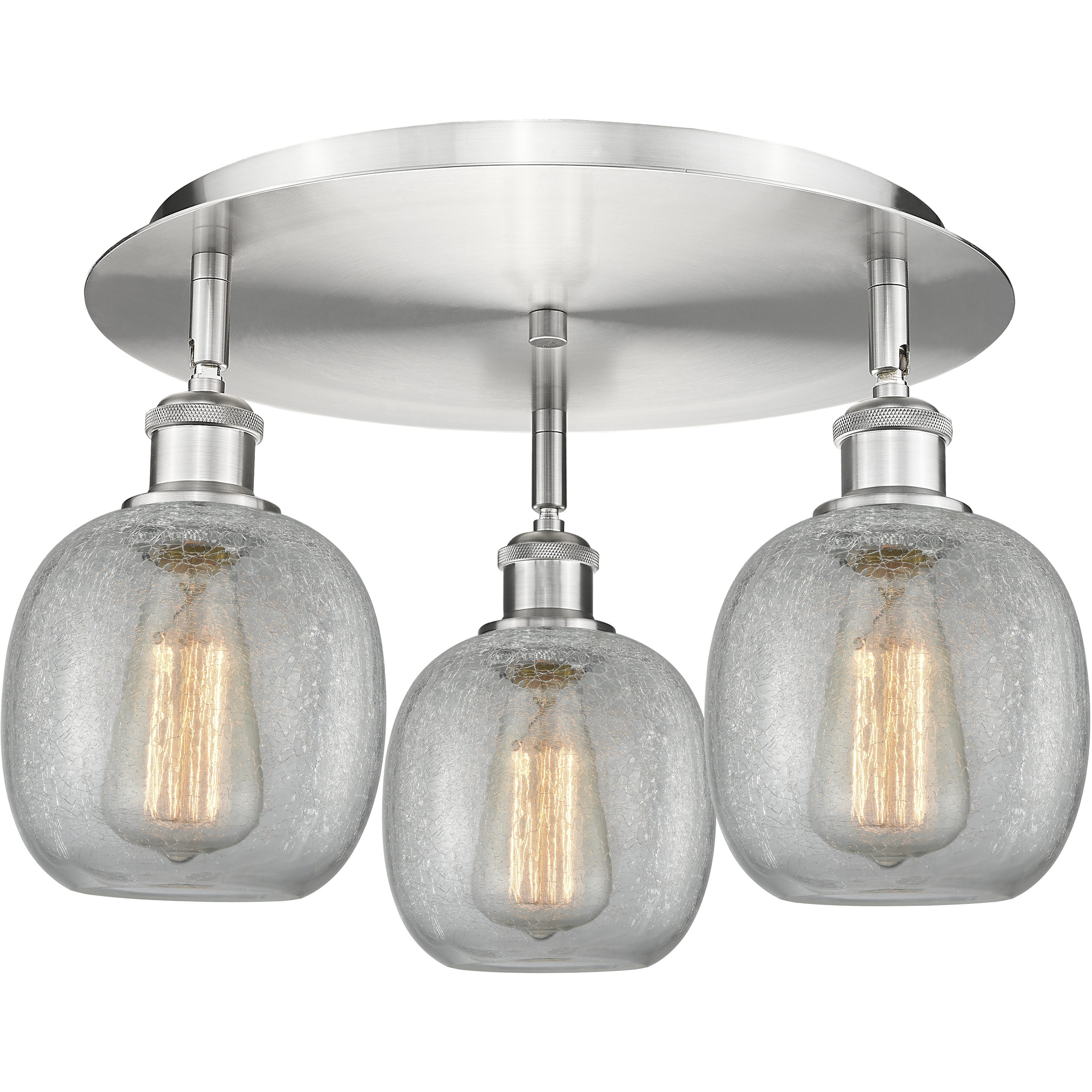 Belfast 3 Light 17.75 inch Satin Nickel Flush Mount Ceiling Light in Clear Crackle