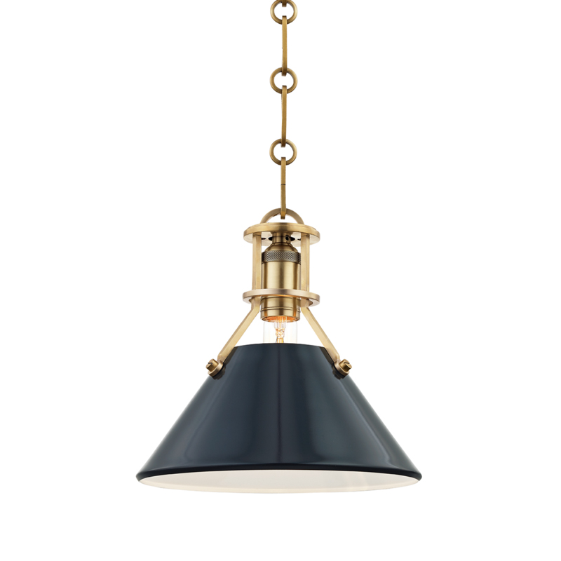 Painted No.2 1 Light 9.5 inch Aged Brass Pendant Ceiling Light in Aged Brass/Darkest Blue